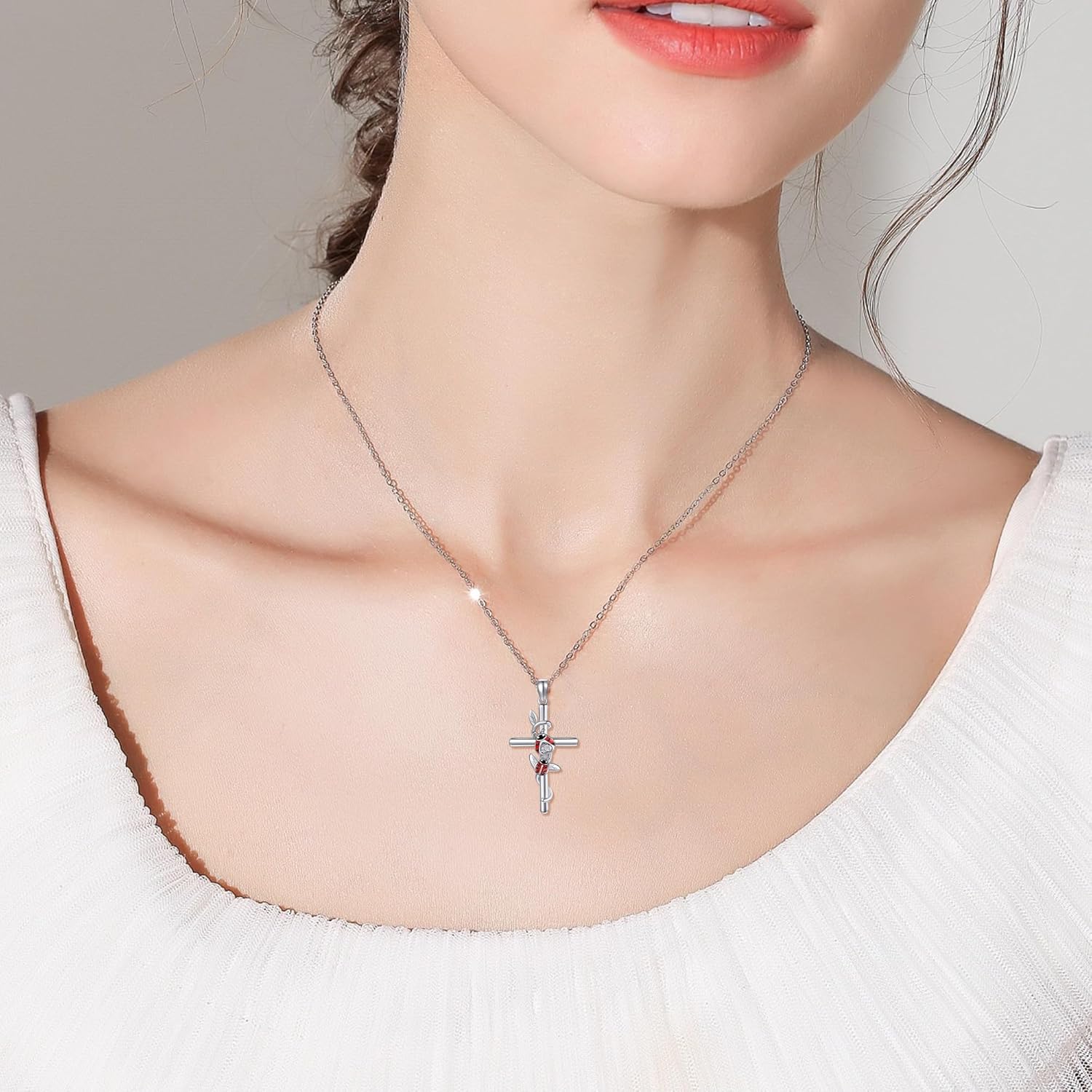 Flower Cross Necklace 925 Sterling Silver Carnation/Rose/Lily/Daisy Cross Necklace Birth Flower Jewelry for Women - Image 2