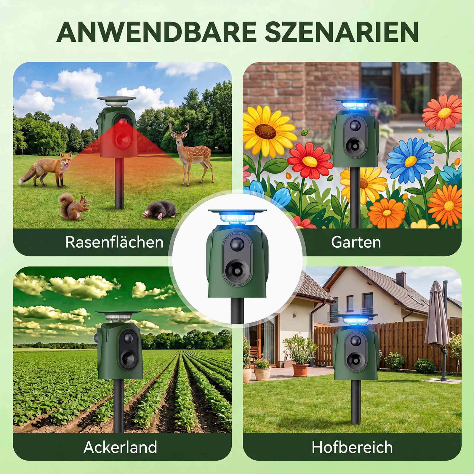 Katzenschreck, katzenschreck für Garten 360° Marderschreck mit LED-Licht, Katzenabwehr Marderabwehr Garten IP65 Wasserdicht 5 Modus Waschbär Abwehr für Hunden vertreiben