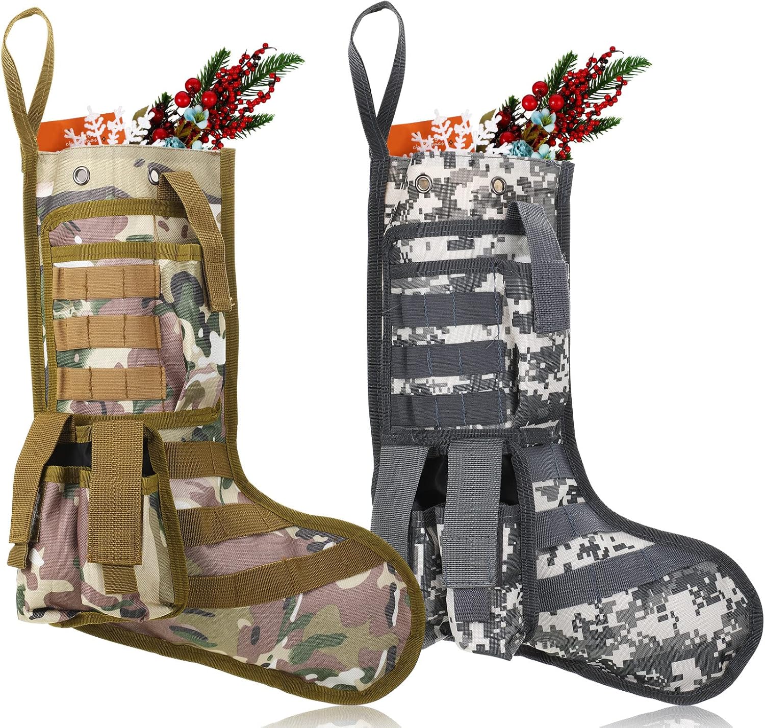 WILLBOND 2 Pcs Tactical Christmas Stockings Military Christmas Stocking Bags with