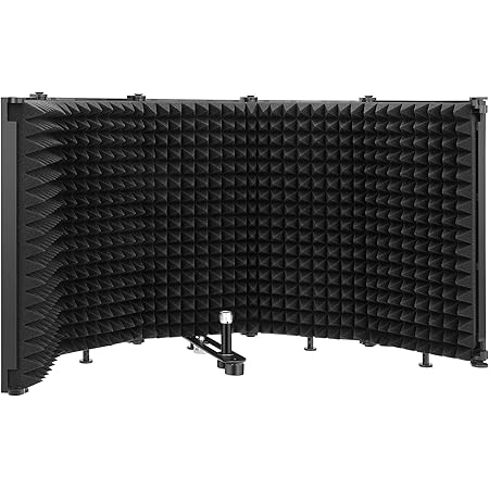 Moukey Microphone Isolation Shield, Portable and Foldable Sound Shield With 3/8" and 5/8" Mic Threaded Mount, Mic Sound Absorbing Foam for Sound Recording Studio, Podcasts, Singing and Broadcasting