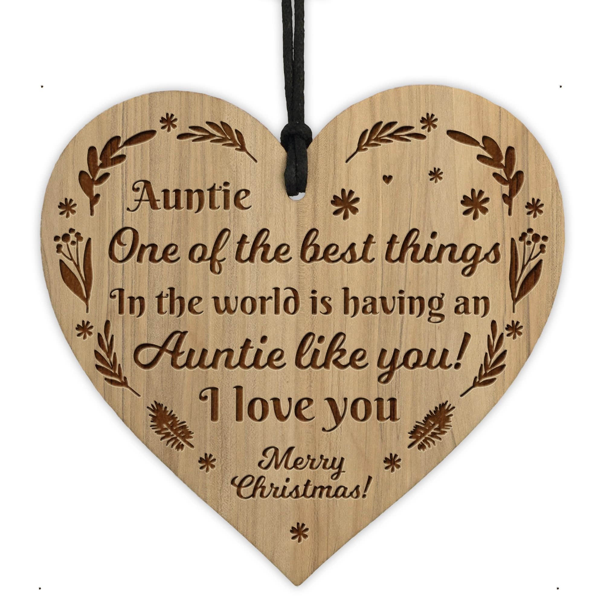 Red Ocean Christmas For Auntie Thank You Wooden Heart Hanging Decoration Gift For Her Aunt Love You