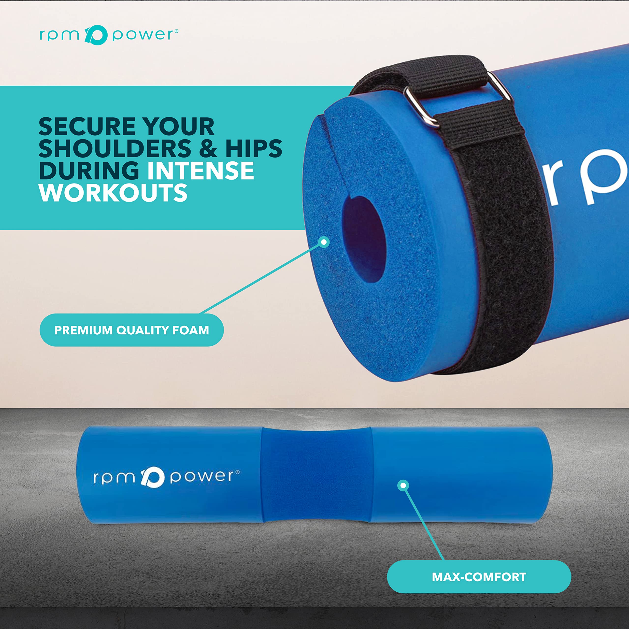 RPM Power Cuscinetto per bilanciere – Heavy Duty Sollevamento pesi, Squat & Hip Thrust Pad con protezione in schiuma imbottita per barra ponderata