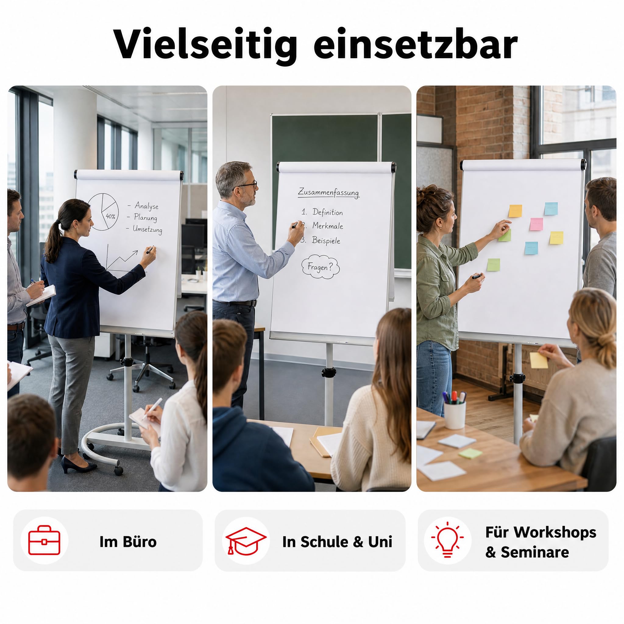 Conipa® - 2 x Flipchart Papier Block 65x98 cm weiß (BLANKO) 80 g/qm - 2 Flipchart-Blöcke à 20 Blatt - Whiteboard-Papier für Charts & Meetings (2 Blöcke Blanko)