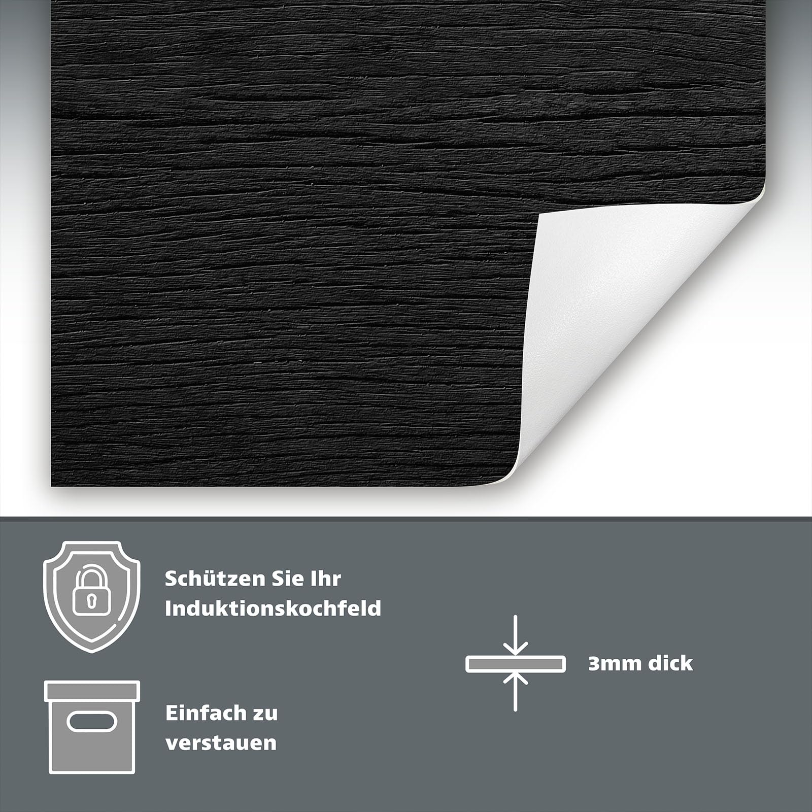 Copertura Tappetino Piano Induzione 30x52 cm Cucina Coprifornelli Protezione per Piano Induzione - nero - legno