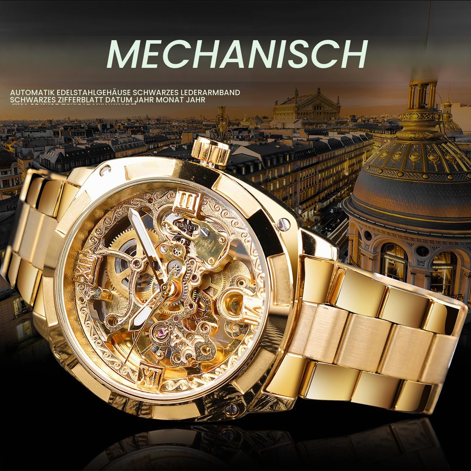 Forsining Retro Luxus Herren Automatik Mechanische Wirst Uhren Voll Goldene Blume Gravur Designer Skelett Uhr Männlich