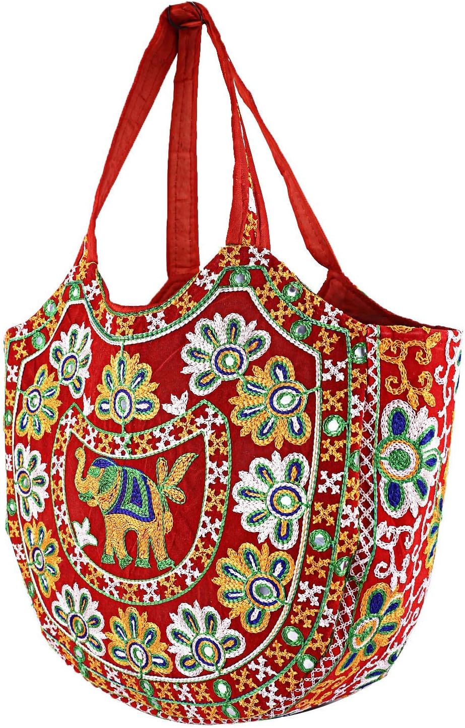 Kuber Industries Mirror Work Silk Shoulder Bag, Large