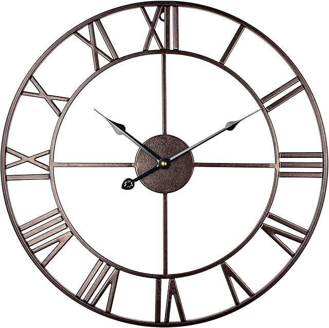Oversize Modern Metal Wall Clocks Rustic Large Round Silent Non Ticking Battery Operated 40CM/47CM/60CM Red Farmhouse Roman Numerals Clock for Living Room/Bedroom/Kitchen Wall Decor/Garden Clock