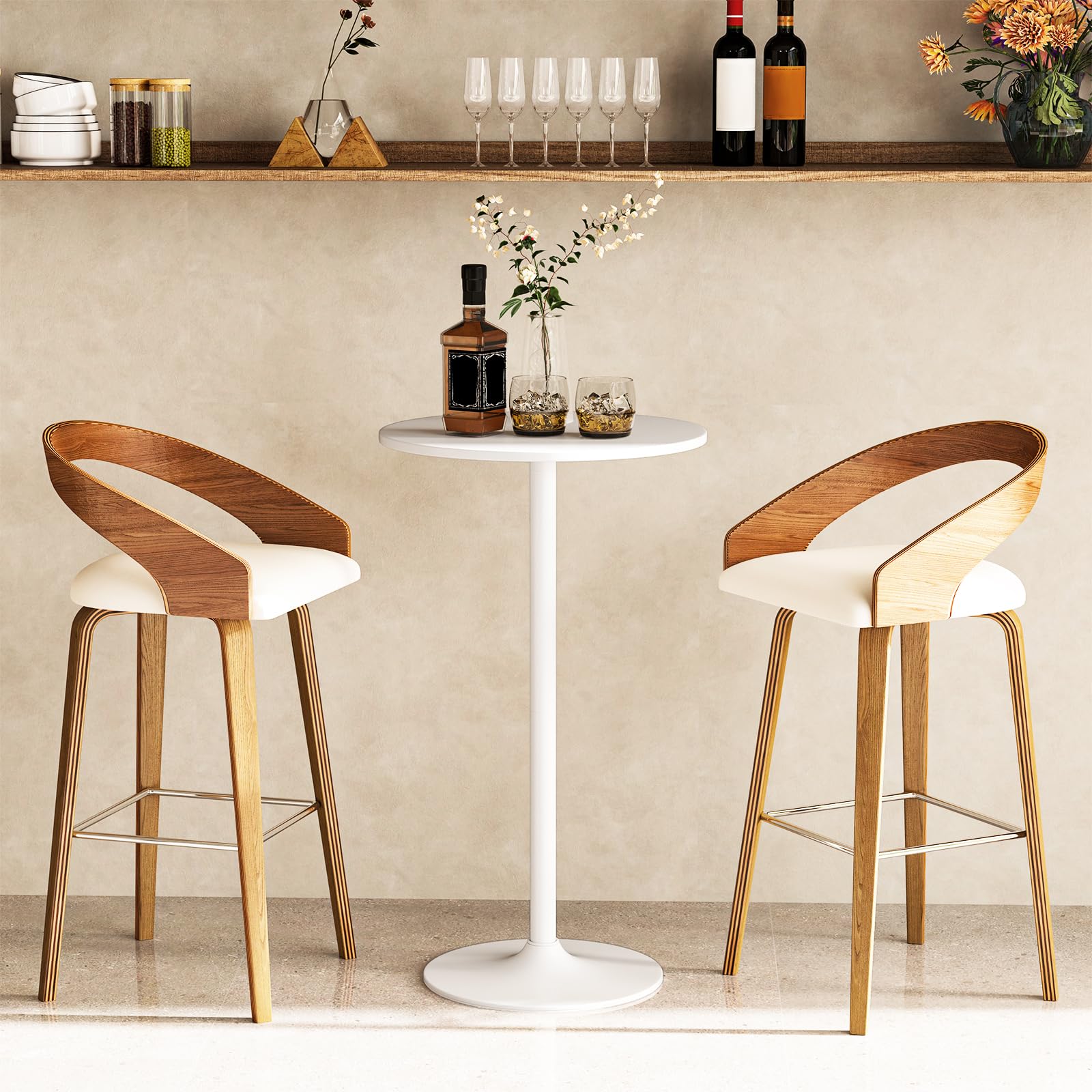 GIANTEX Juego de 1/2 Mesas de Bar Redondas con Diámetro de 60 cm, Mesa de Bistró con Altura Ajustable 56/101,5 cm, Mesita Alta de Cóctel Estilo Moderno, para Comedor, Balcón, Bar (2, Blanco)