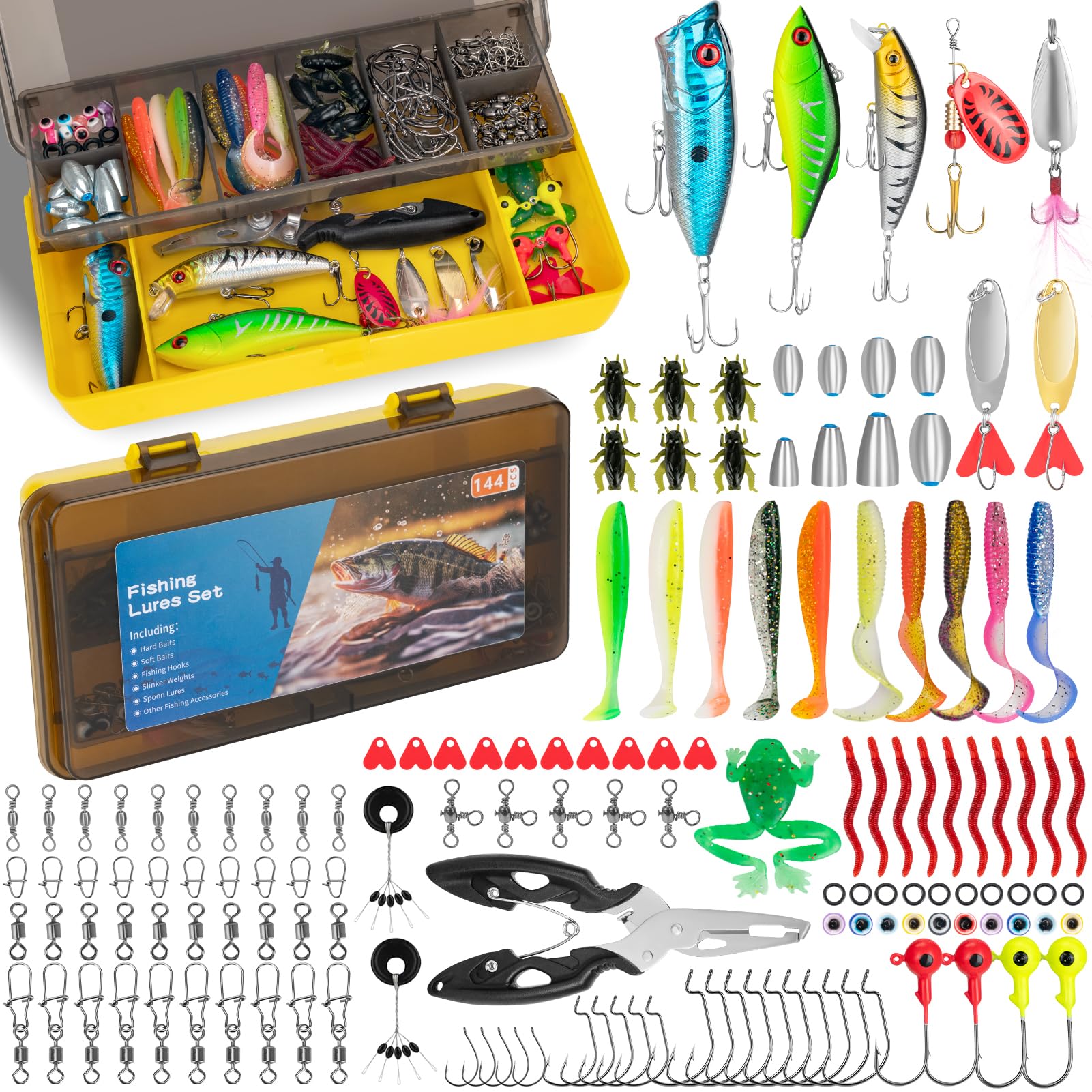 144 PCS Fishing Lures Mixed,Tackle Box Included Crankbaits