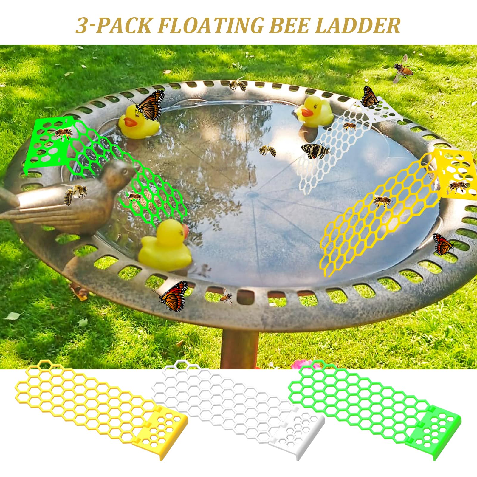 3 Escaleras Flotantes para Abejas - Isla de Colmena Plegable en Plástico | Bebedero Seguro para Polinizadores en Jardines, Huertos y Colmenares (Antiahogamiento)