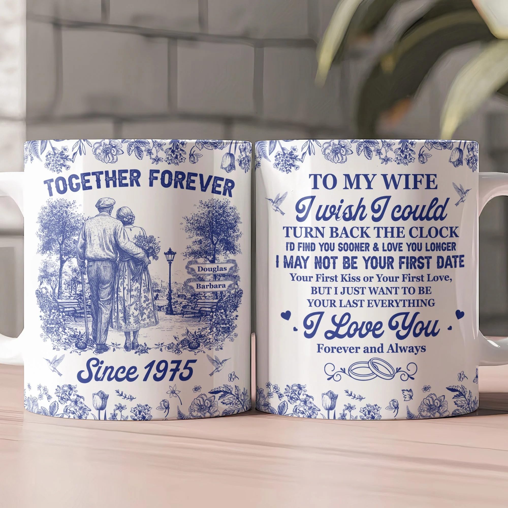 Personalized I Wish I Could Turn Back The Clock Toile De Jouy Mug Marriage Milestone Gift For Wife Husband On Valentine's Day Anniversary Christmas Birthday Coffee Cup Couple Gift For Newlywed