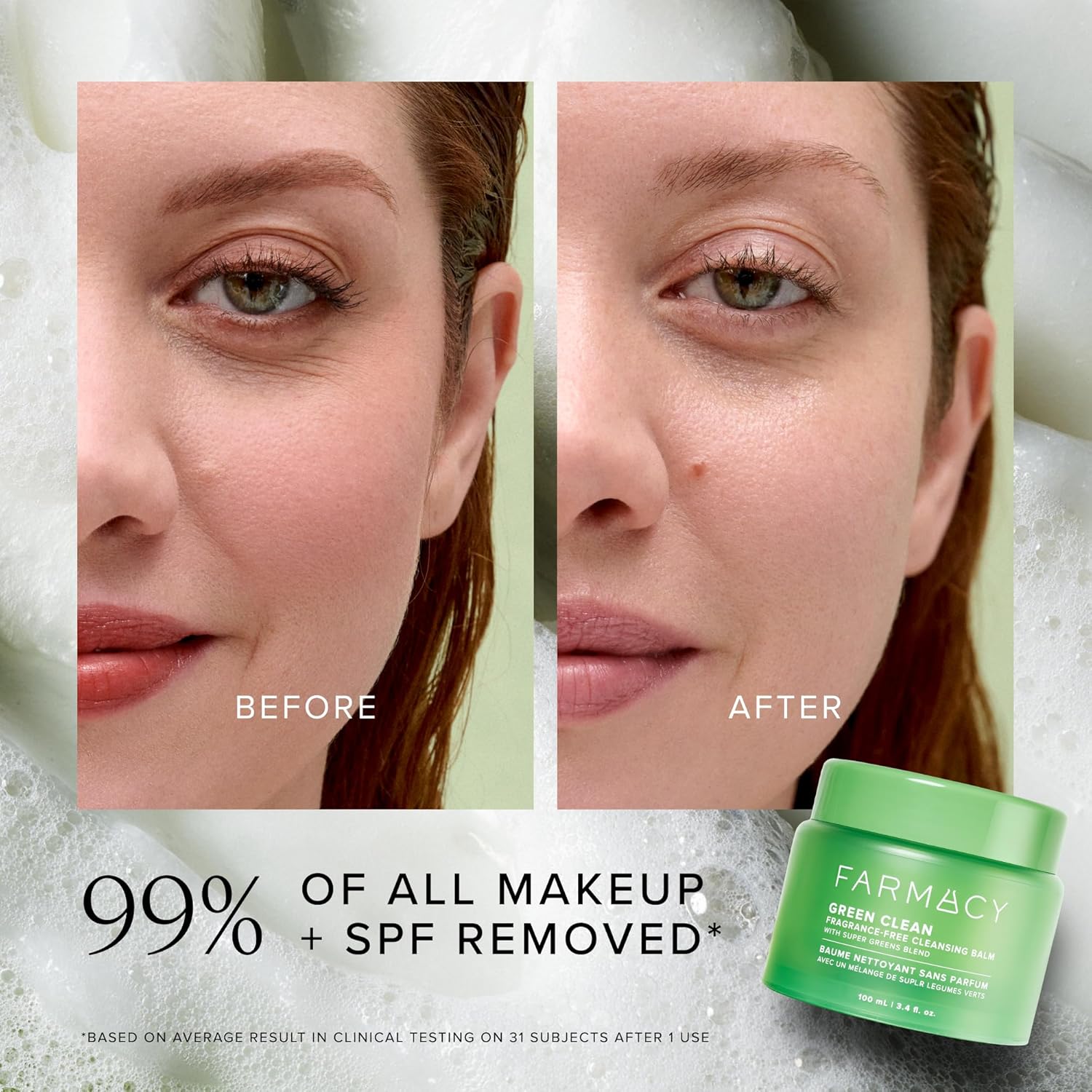 Farmacy Sensitive Skin Makeup Remover Cleansing Balm - Green Clean Waterproof Makeup Remover Balm + Oil Cleanser for Face - Melts Make Up + SPF - Hydrates + Softens Skin - Fragrance Free (30ml) - Image 6