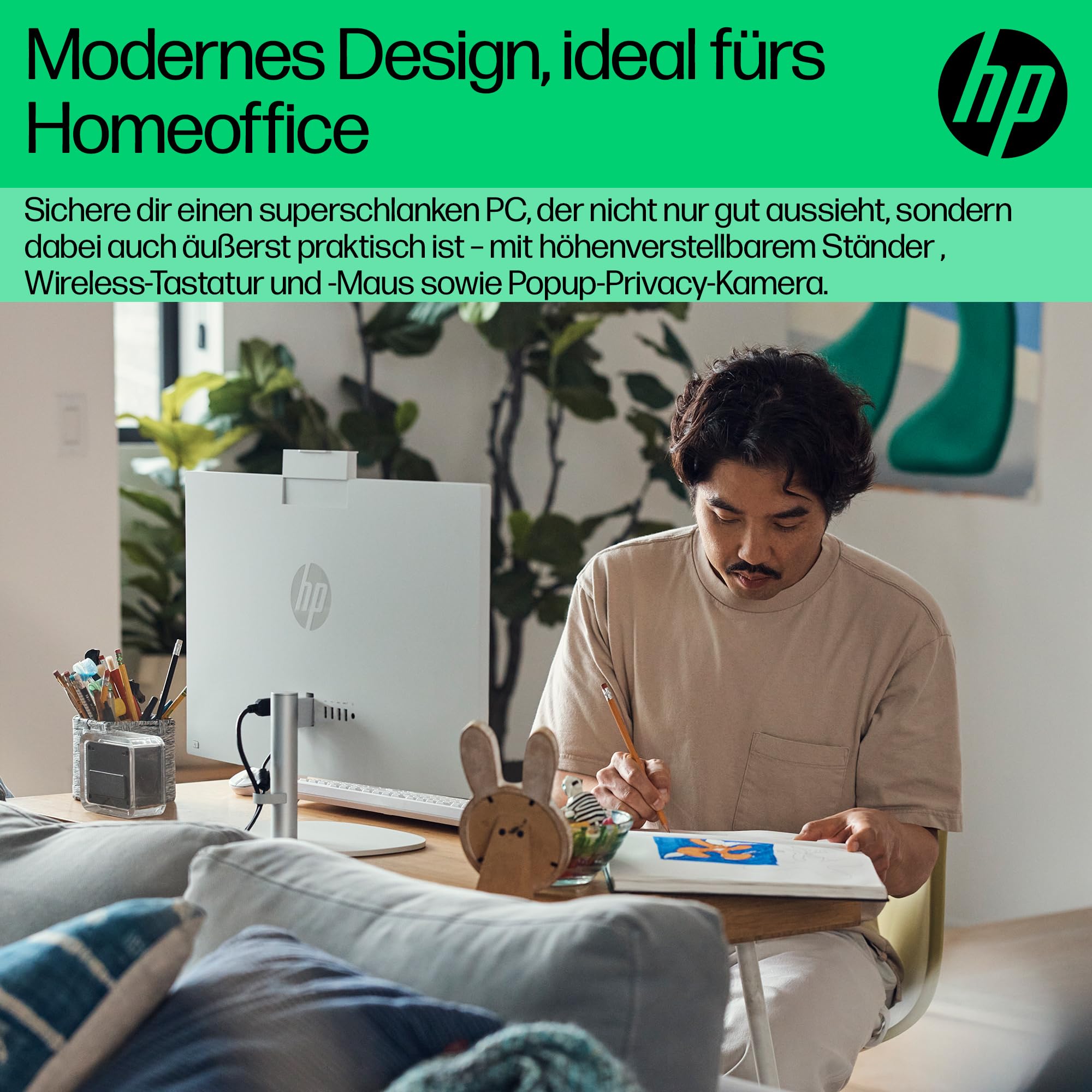 HP All-in-One PC | 23,8" FHD-Display | Intel Core i5-1335U | 16 GB DDR4 RAM | 512 GB SSD | Intel Iris Xe-Grafikkarte | Windows 11 Home | Weiß