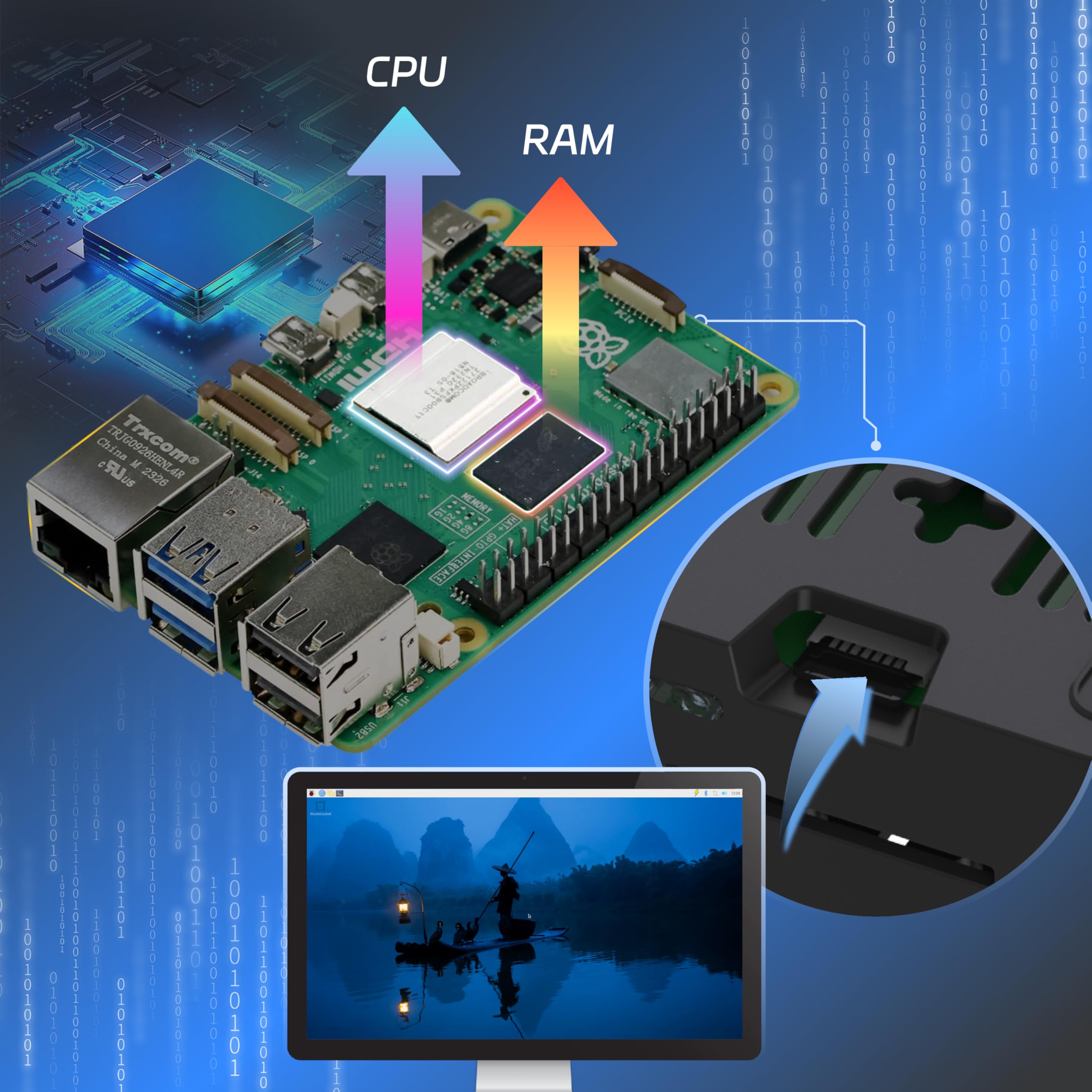 TRASKIT Kit di base per Raspberry Pi 5 4 GB di RAM, alimentatore PD da 27 W, custodia PI5, dispositivo di raffreddamento attivo e scheda singola Pi 5 da 4 GB inclusa