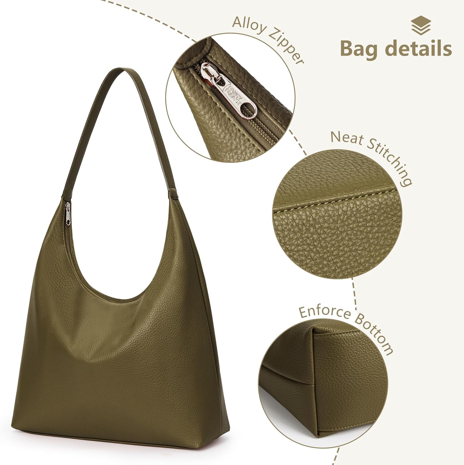 KALIDI Casual Tote Bag Vegan Leather Hobo Zipper Work Bag Weekender Shoulder for Women Shoulder Travel Purse - Image 4