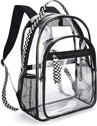 LIGHT FLIGHT Mochila grande transparente con correas acolchadas reforzadas, mochila transparente de PVC resistente, bolsas transparentes para