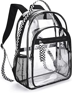 LIGHT FLIGHT Large Clear Backpack with Reinforced Padded Straps Heavy Duty PVC Transparent Backpack See Through Bookbags for Work, Travel, Black
