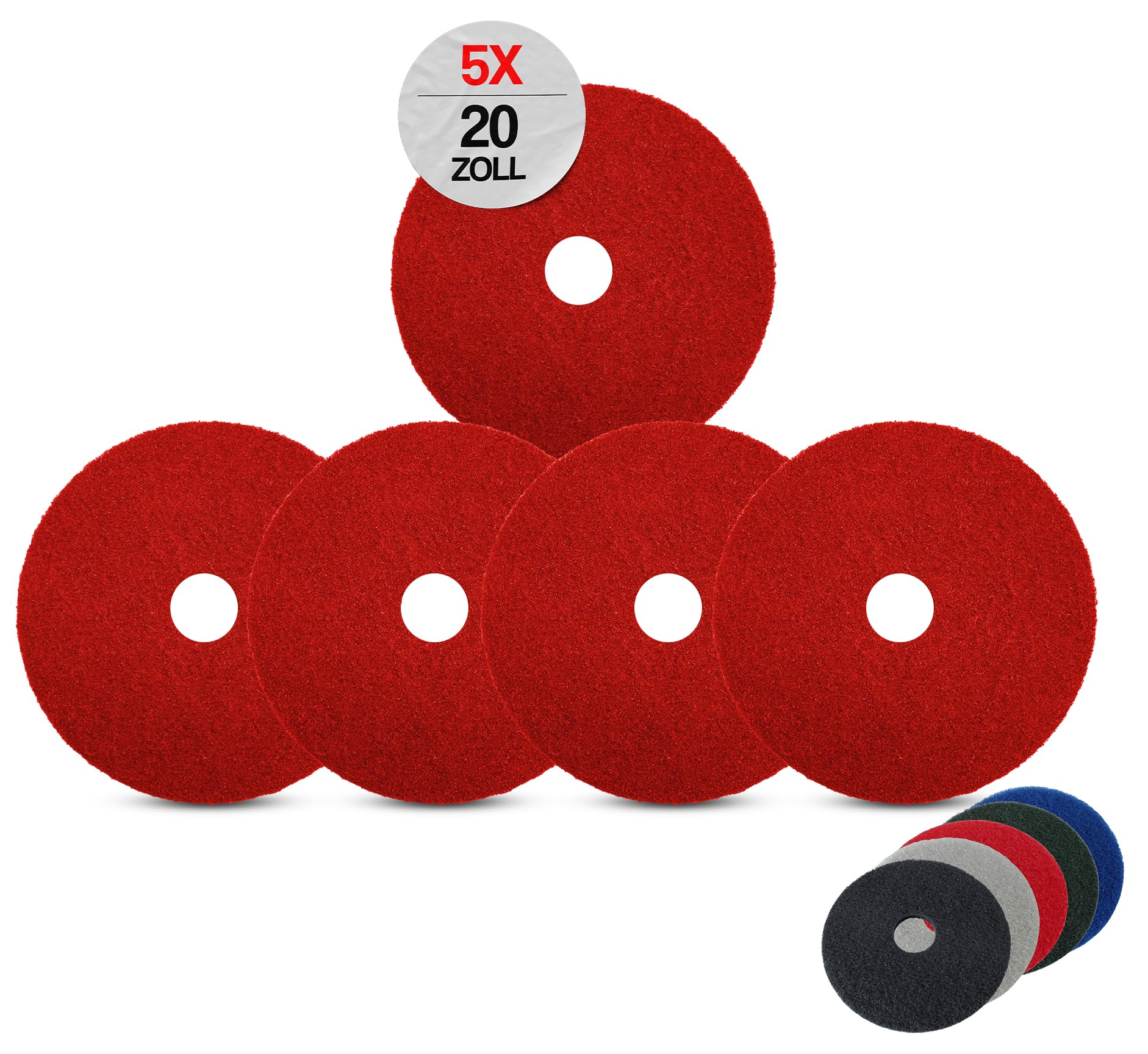 Superpads Maschinenpads aus Polyester 23-25mm - Reinigungspads für Trocken- & Nassanwendung - Hohe Reinigungsleistung für verschiedene Bodenarten (20 Zoll, Rot, 5er Set)
