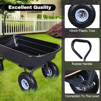 AAIN 600 Lbs Poly Garden Dump Cart,Camping Beach Wagon with 180 Rotating Handle and 10Pneumatic Tires,Practical Heavy Duty Yard carts and Wagons,Quick Release Utility Wheel Barrow Trolley,Green A078