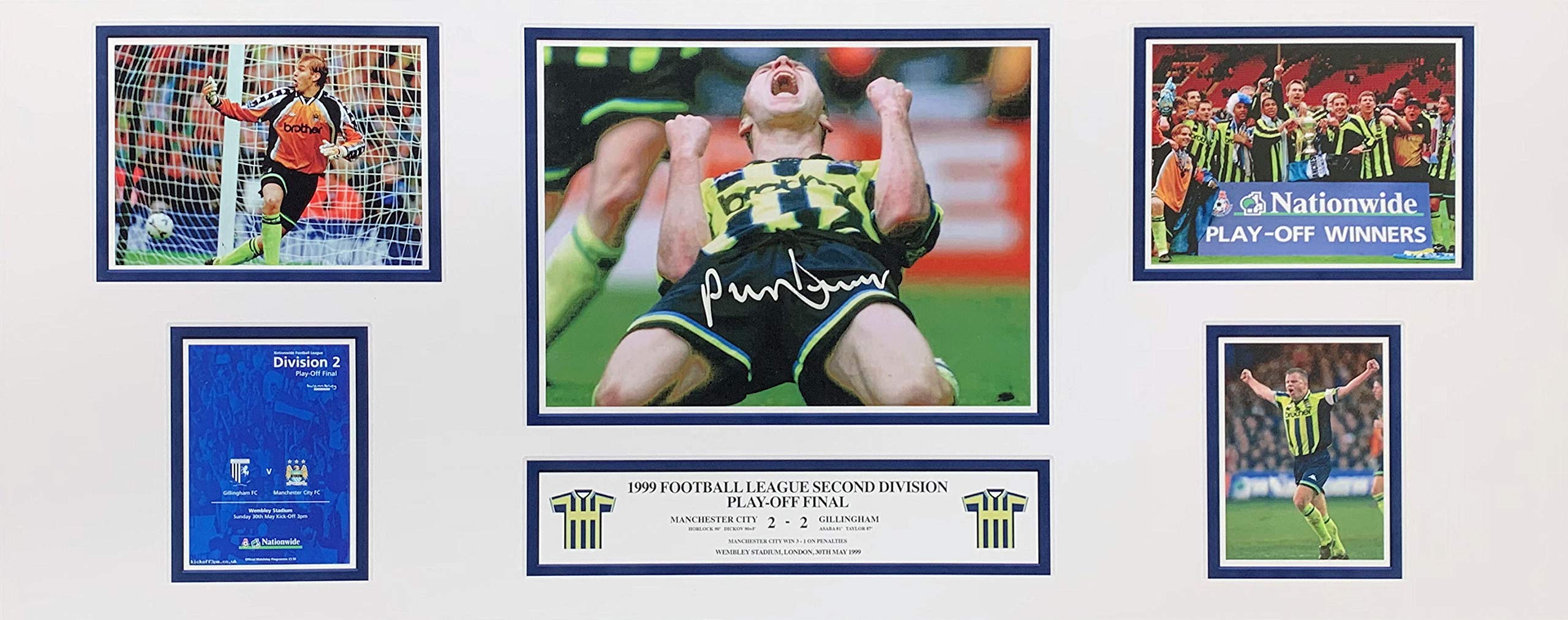 Paul Dickov signed Manchester City 1999 Playoff Final 30x12 inch storyboard photo with COA and proof