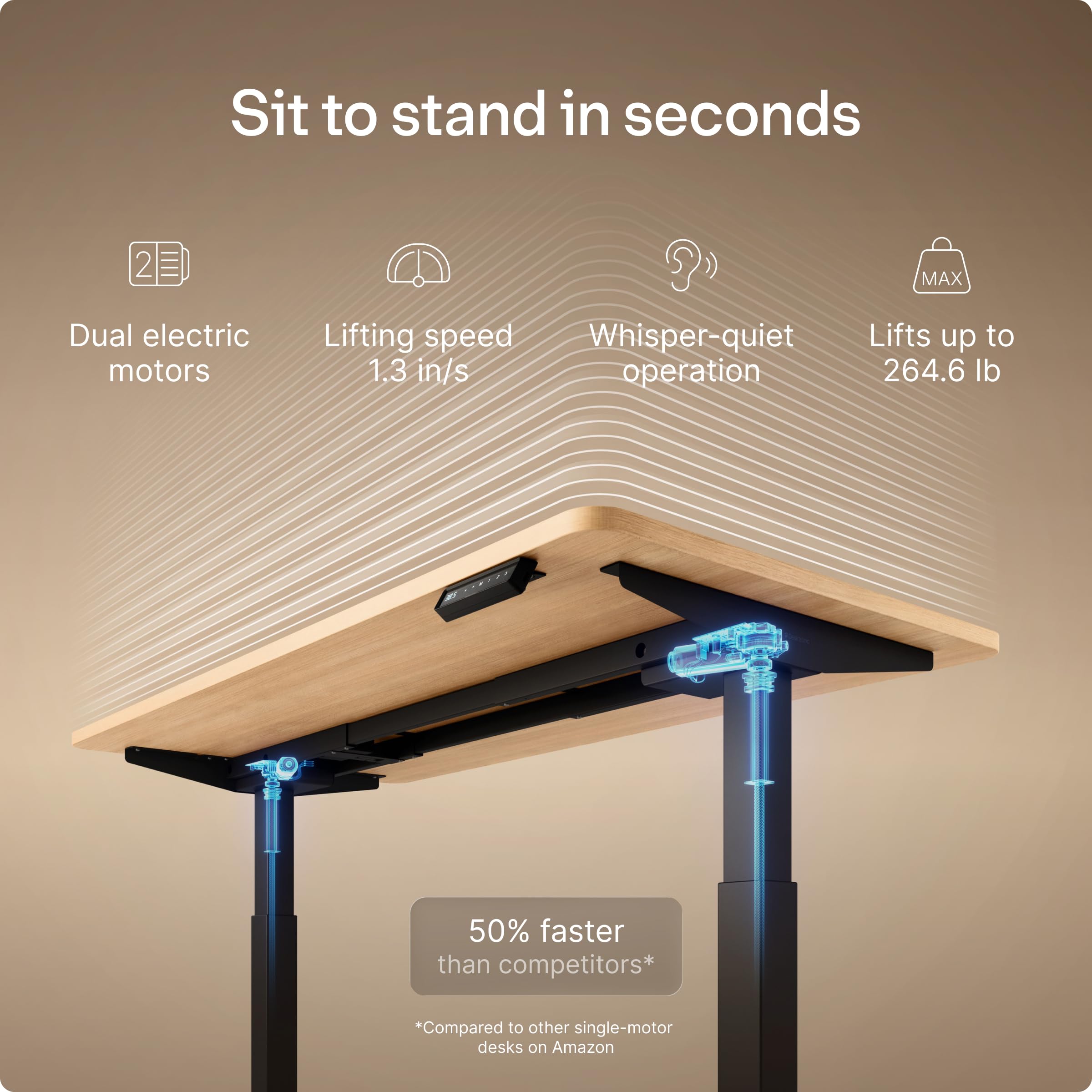 Black 60x28 in Electric Standing Desk, 1 Inch Thick Tabletop | Double Beam Frame, Holds 220lbs, Sit Stand, 3 Memory Height Adjustment, Extra Deep Table Top, Black Frame product image 16