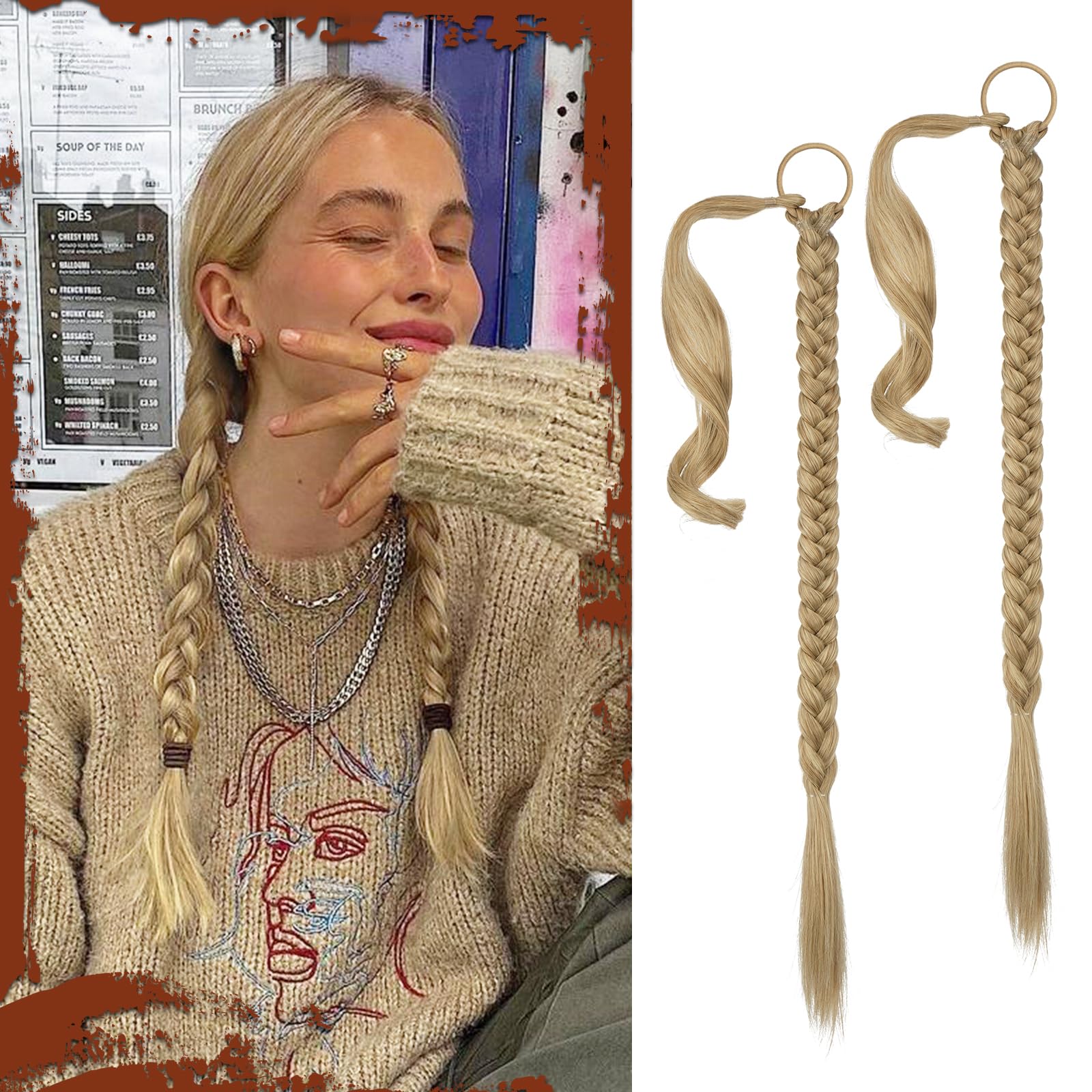 Sofeiyan Long Braid Ponytail Extension with Hair Tie Straight Sleek Wrap Around Hair Extensions Braid Pony Tail Fluffy Natural Soft Synthetic