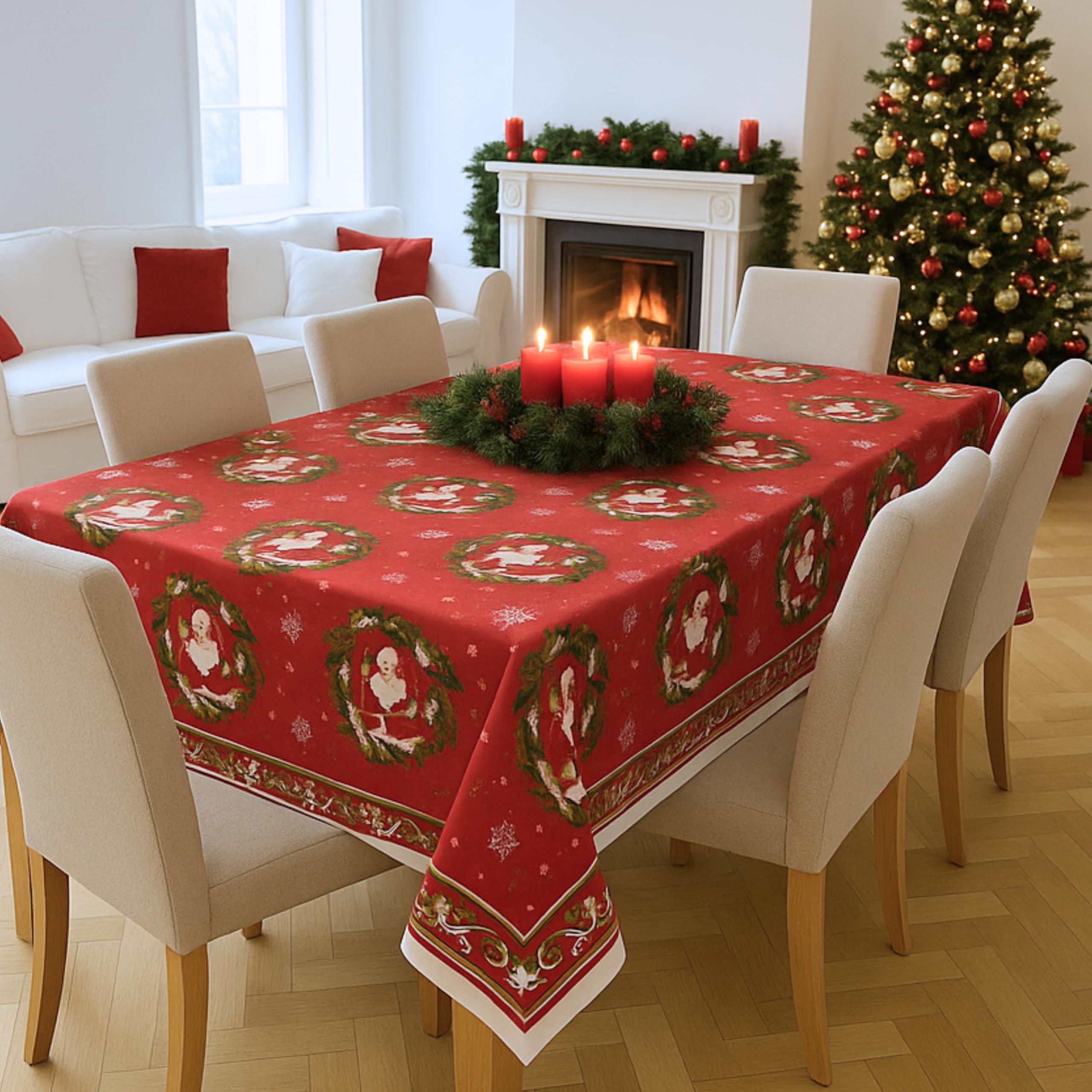 Folkulture Tovaglia Natalizia In Cotone 152x213 Cm Rossa – Perfetta Per Tavolo Rettangolare - 3