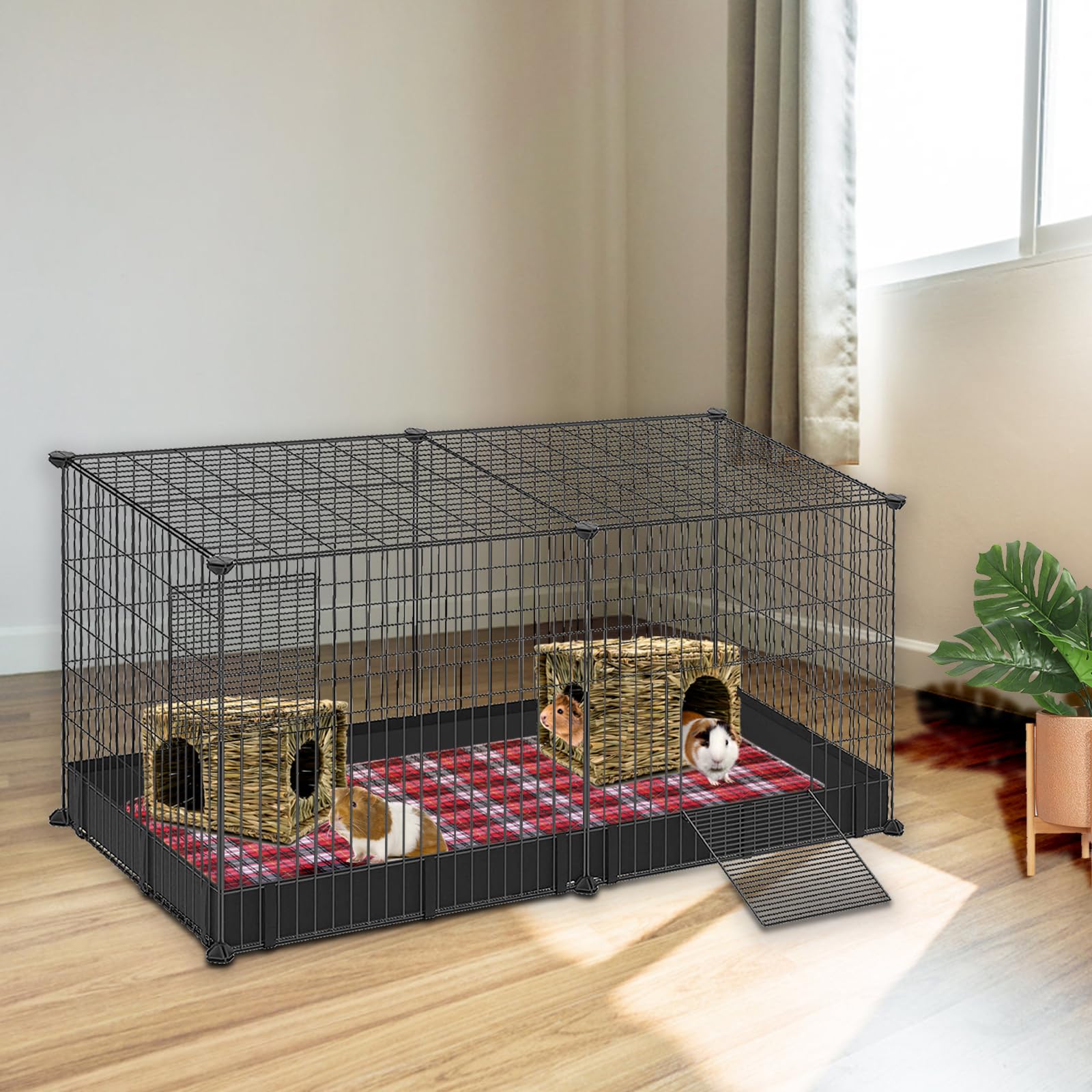 BWOGUE Großes Grashaus für Meerschweinchen, handgewebte Strohhütte, faltbar, Kleintier-Spielbett mit doppelten Öffnungen, Spielhaus für Kaninchen, Meerschweinchen, Chinchilla, Frettchen (2 Stück)