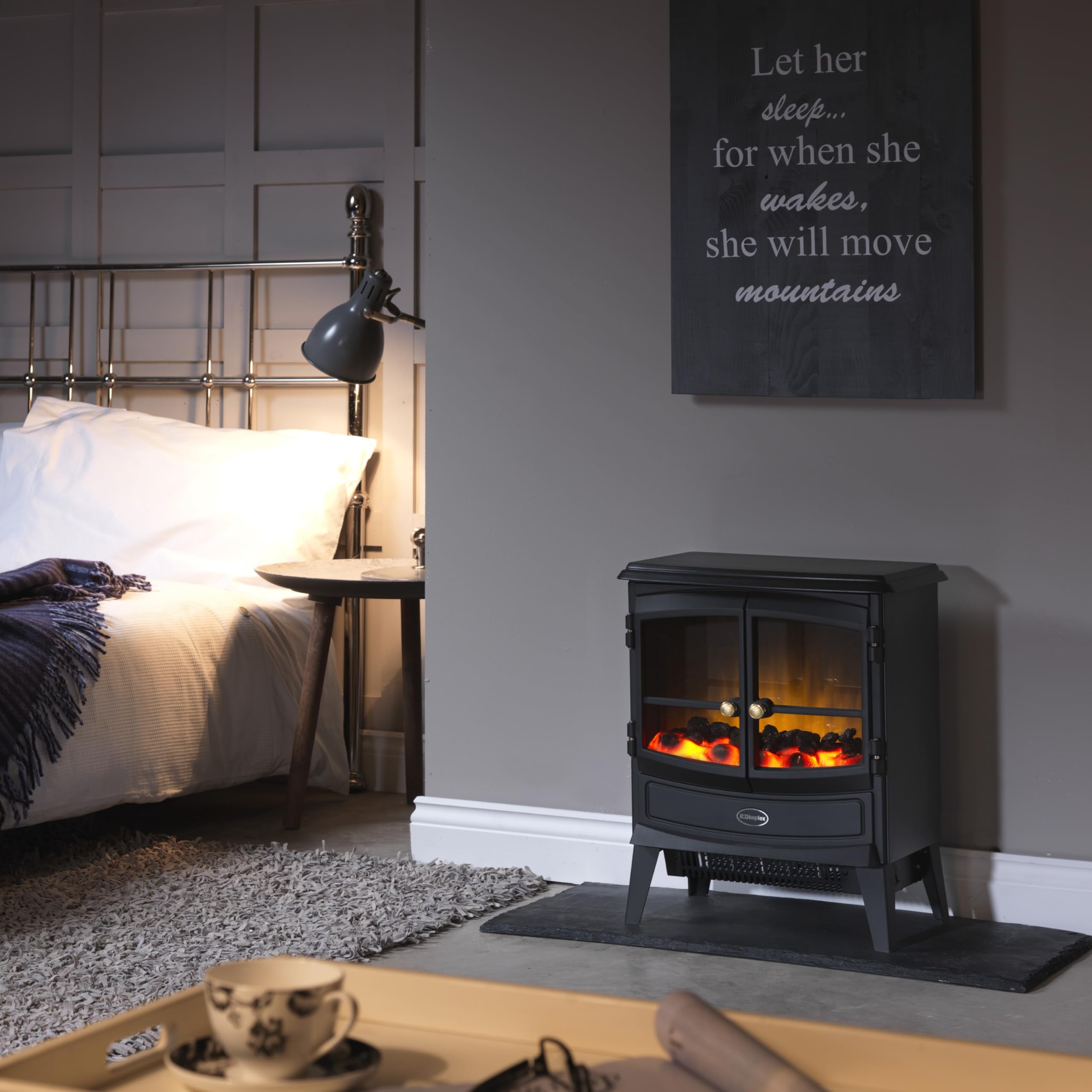 Dimplex Springborne Elektrokamin - Freistehender Elektrokamin mit Heizung und Optiflame LED-Flammeneffekt - Zuschaltbare 2kW Heizung - Inklusive Thermostat und Fernbedienung