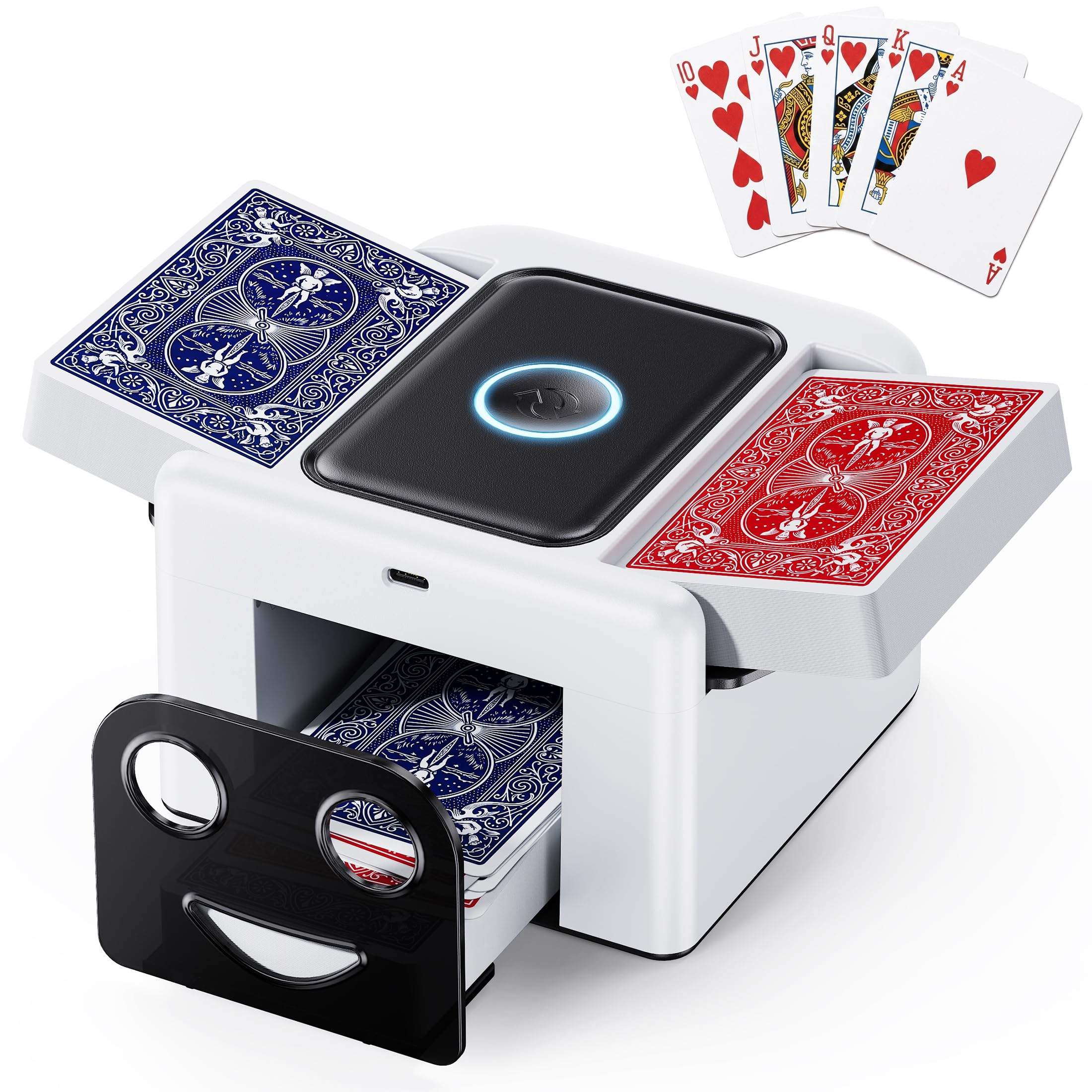 Automatic Card Shuffler for 1-2 Deck (Gen 3) - Rechargeable 2000mAh Card Shuffler Machine with Smart Auto-Stop &amp; Quiet Motor, Anti-Jam 5D Silicone Rollers for Poker, Skip-Bo, Phase 10 &amp; Canasta