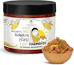 Farm Didi Avakaya Pickle In Fresh | Homemade Spicy Andhra-Style Mango Achar | Made With Groundnut Oil | South Indian Avakai Mango Pickle | Theekha Achaar | No Chemical Preservatives (325g)