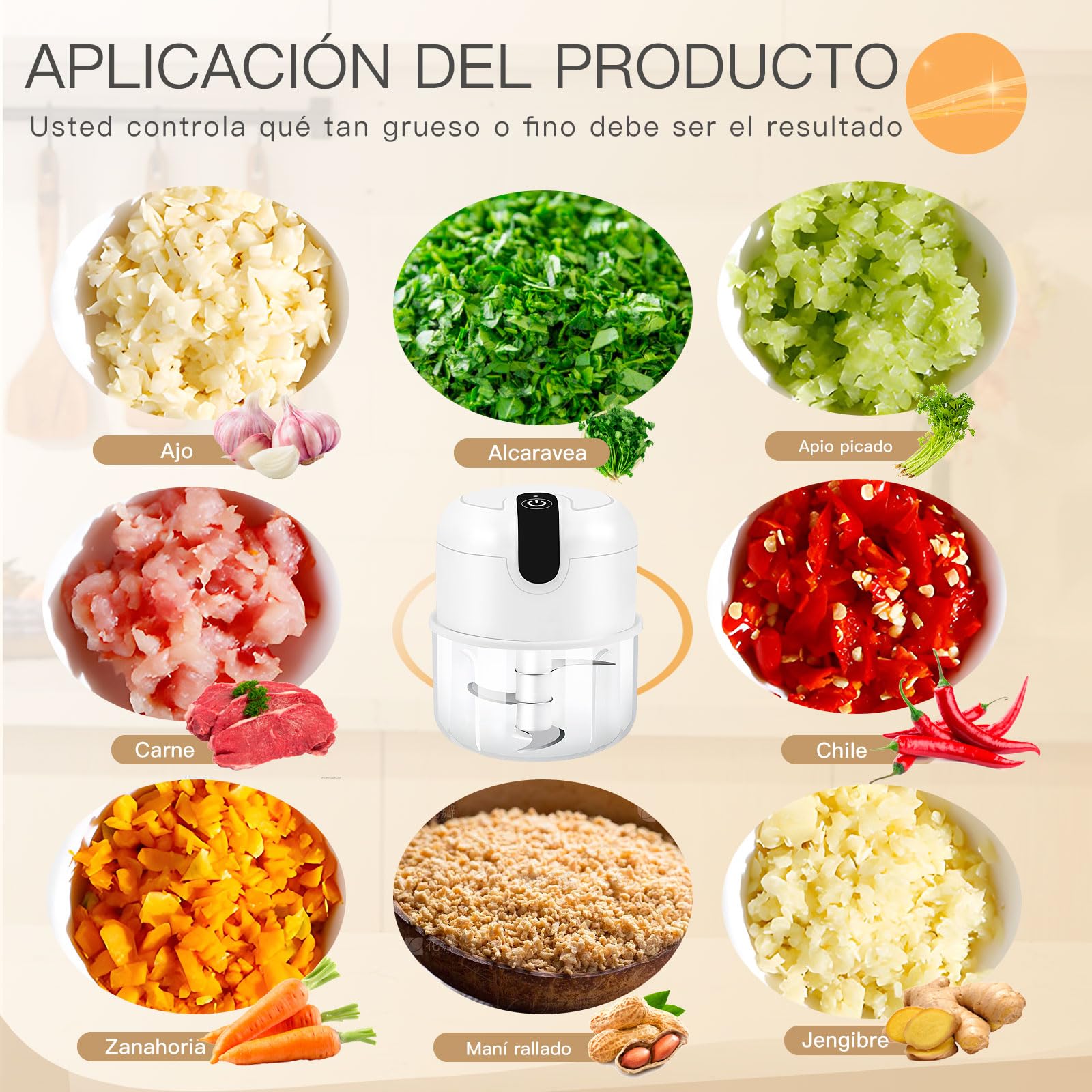 Picadora Electrica, Mini Picador Eléctrico de Alimentos,Recargable USB Type-C, Capacidad 250 mL, 2 Cuchillas Acero Inoxidable, Portatil Batidora Trituradora Utilizado Para Cebolla, Ajo, Carne, Vegetal — view 5