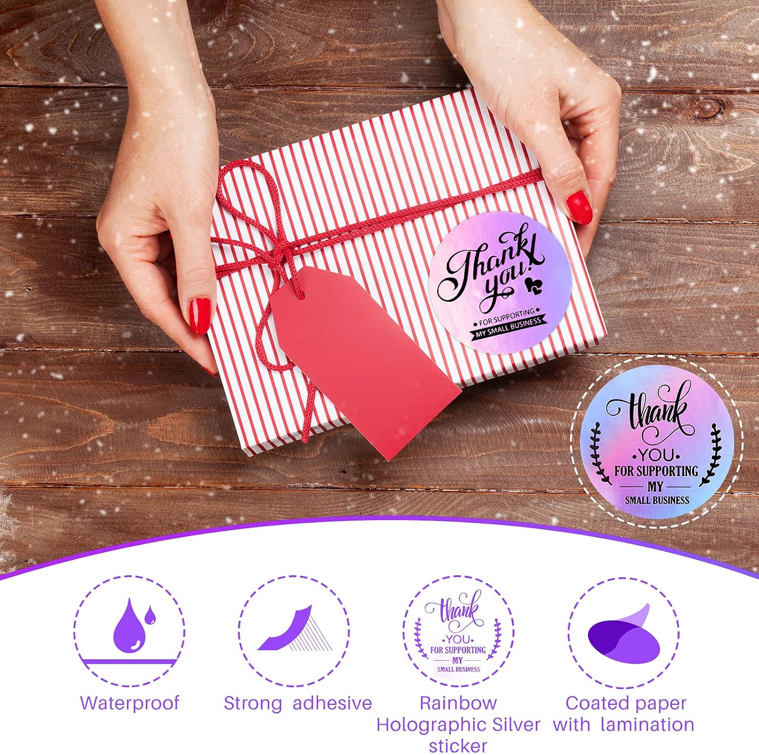 1120 Pcs Thank You Cards and Stickers Set, Include 120 Business Card 1000 Roll Labels Thank You for Supporting My Small Business Stickers Package Insert(Holographic Style) - Image 3