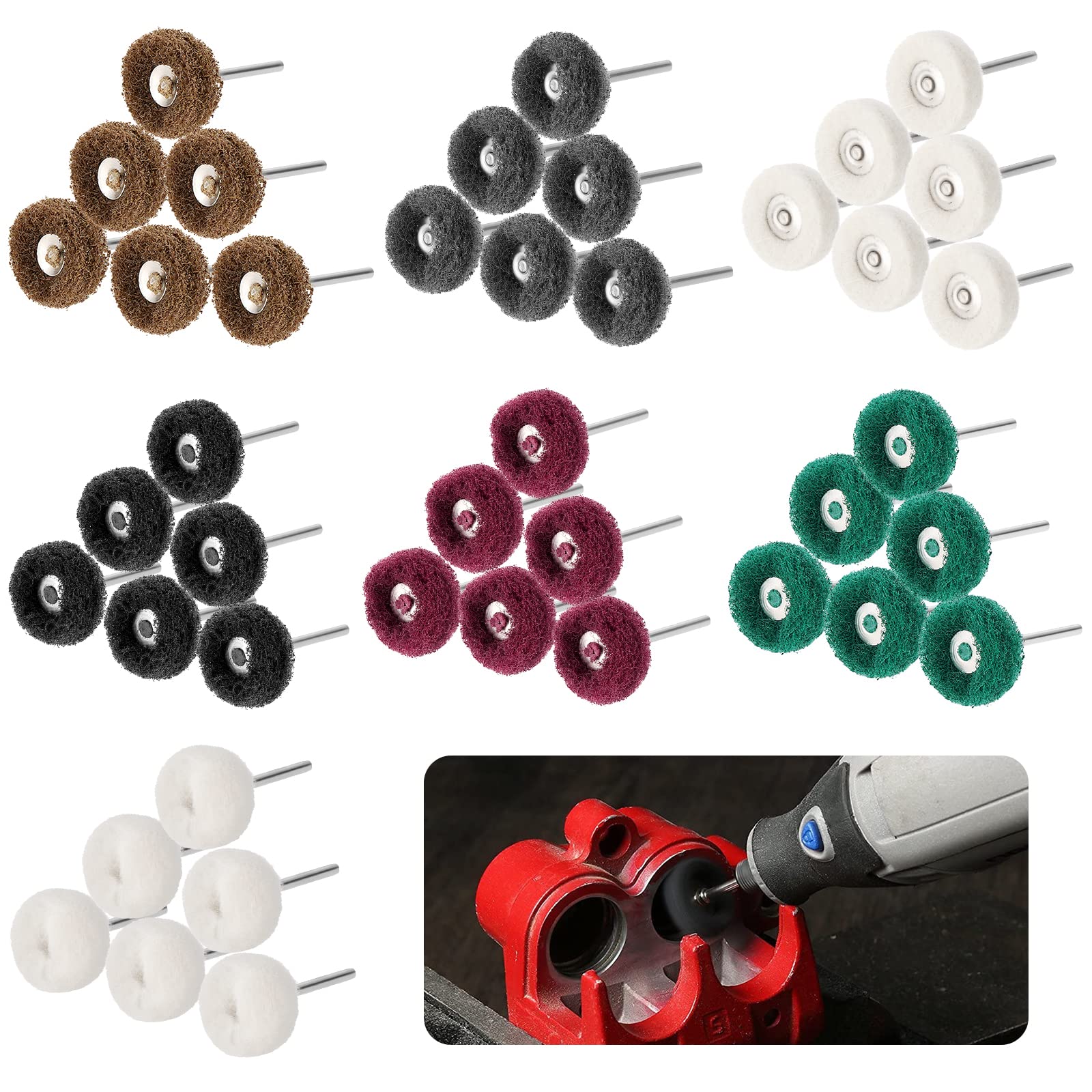 140 Pcs Roues de Polissage Abrasif,25 mm Brosses a Tampons de Roue Abrasifs Mini pour Dremel Outils Rotatifs