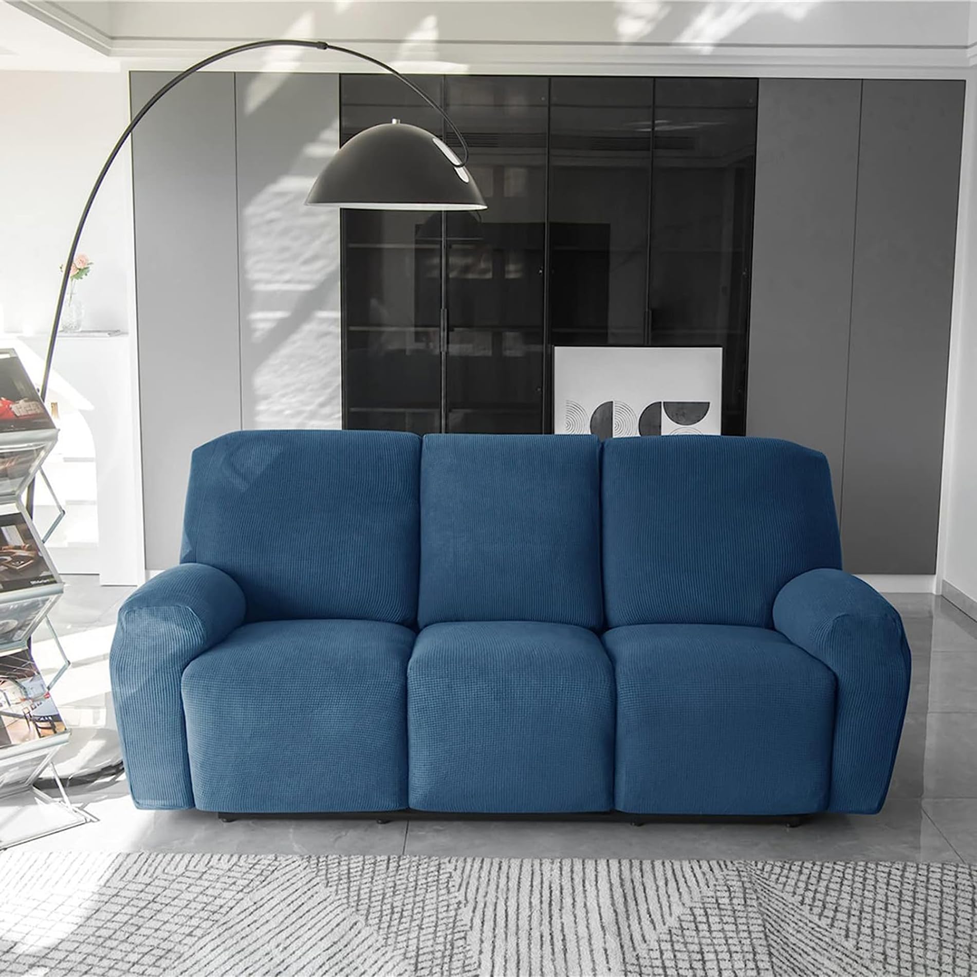 Funda de Sillón Relax Elástica Jacquard 1 2 3 Plazas Fundas de Sofá Reclinables Cubre Sofá Completo Cubiertas Protector para Sillón Reclinable Antideslizante (Zafiro,3 Plazas)