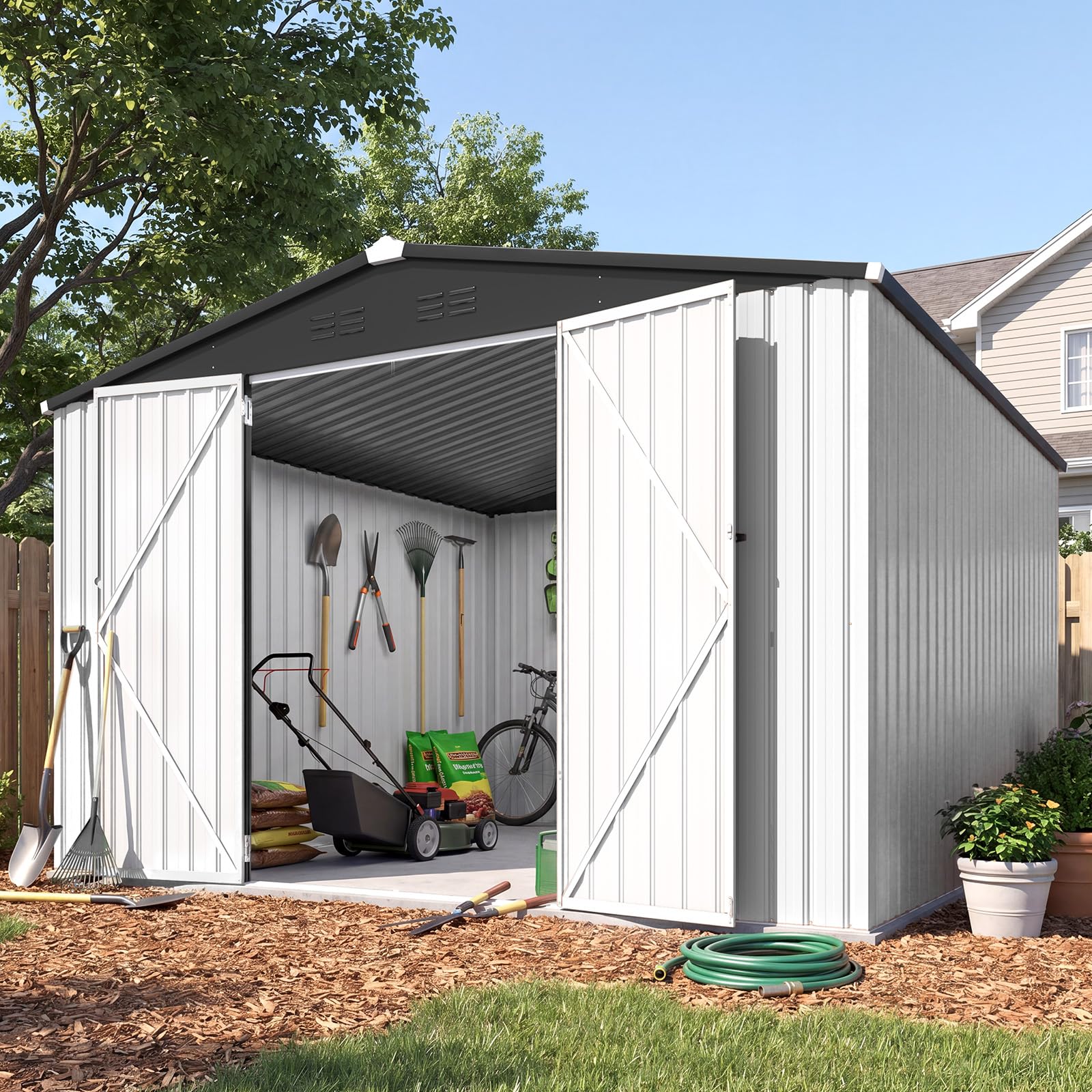 AECOJOY 10' x 10' Waterproof Metal Outdoor Storage Shed