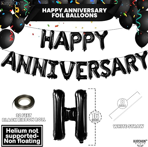 Miniatura 4 de KatchOn Letras de globos negros de feliz aniversario 16 pulgadas pancarta de globos de aniversario para decoraciones de aniversario negras globos de