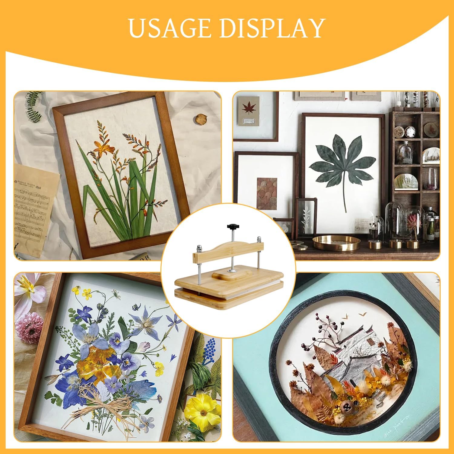 Nuvograin Flower Press Kit, Plant Press Kit, Easy One-Step Pressing, 10 x 6 inch Wooden Flower Flower Pressing for Kids and Adults, Great Gift for DIY Flowers Lovers, Light Brown