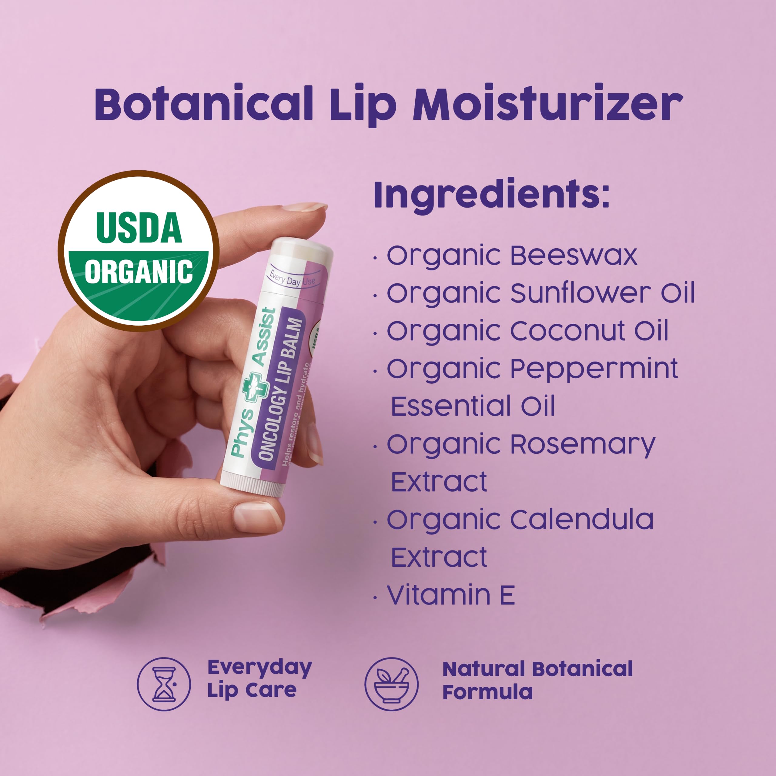 Oncology Lippenbalsam USDA Organic, Hydrate Dry Parched Lip Moisturizing - 3 Pack