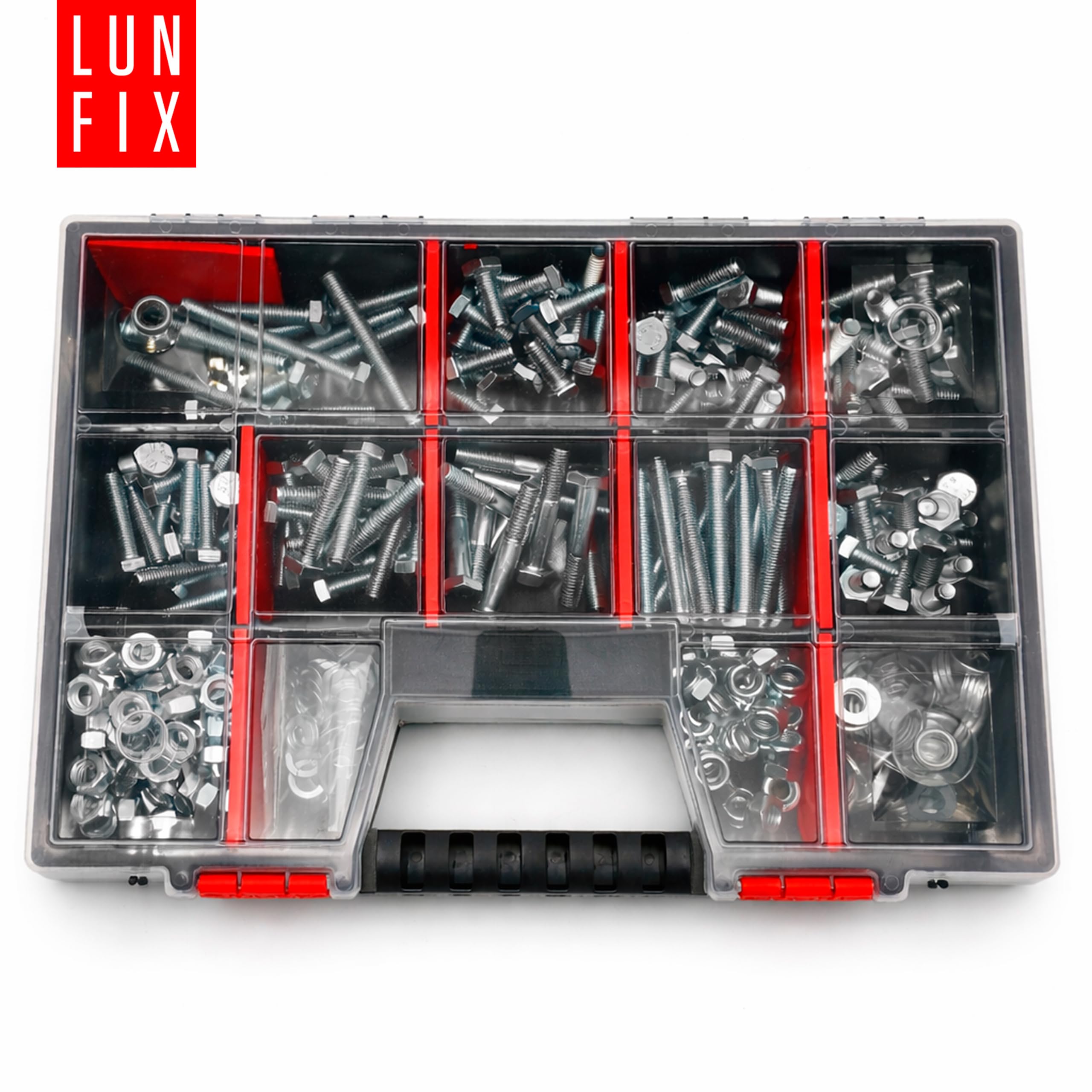 Set di viti, dadi e rondelle M12, 390 pezzi, DIN 933/985/127, in acciaio zincato, assortimento di viti esagonali, anello a molla, viti per macchina, viti filettate, assortimento di viti
