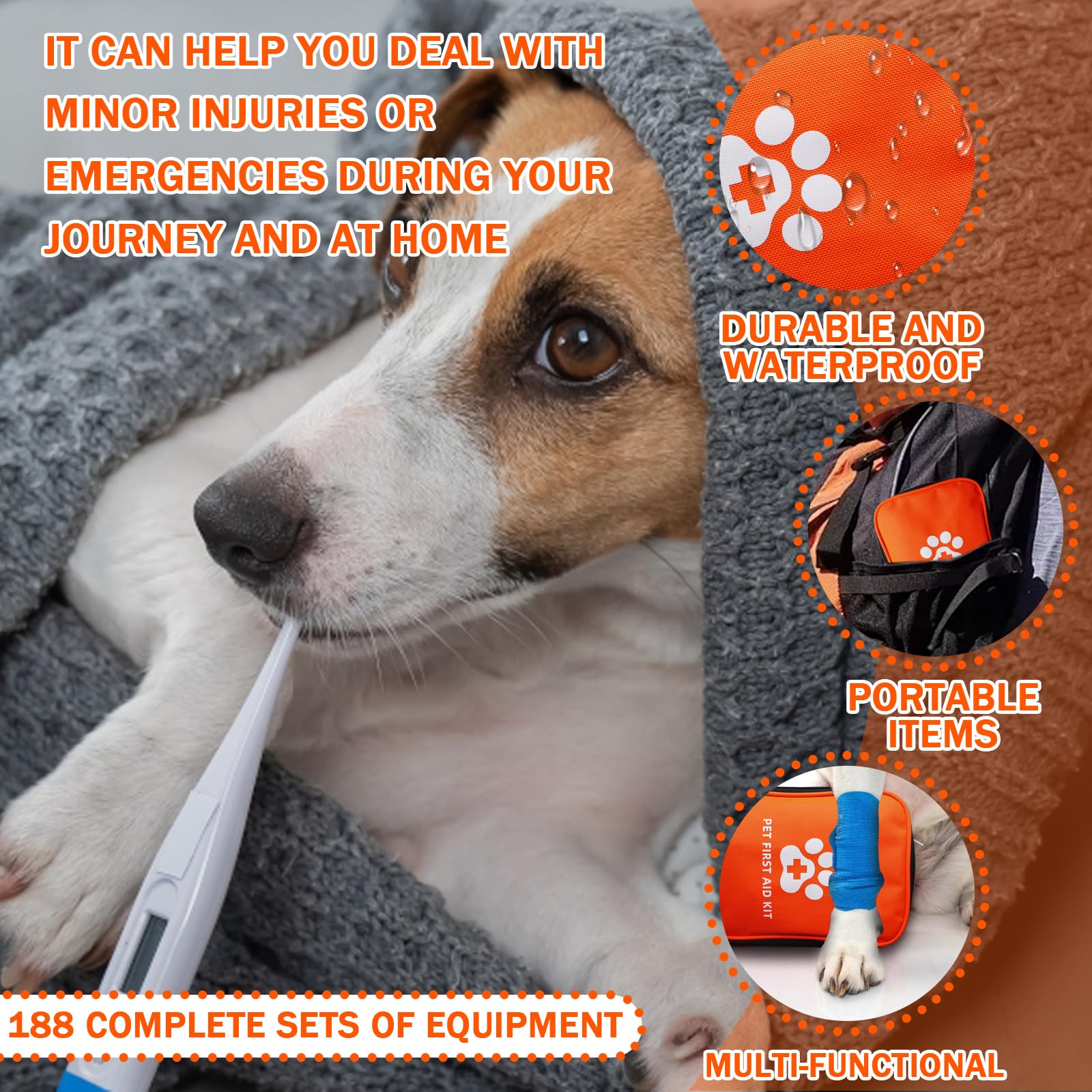 Juego de primeros auxilios para perros y gatos, 118 piezas, farmacia de viaje, farmacia de viaje, mascotas, farmacia para perros, kit de primeros auxilios para emergencias en viajes al aire