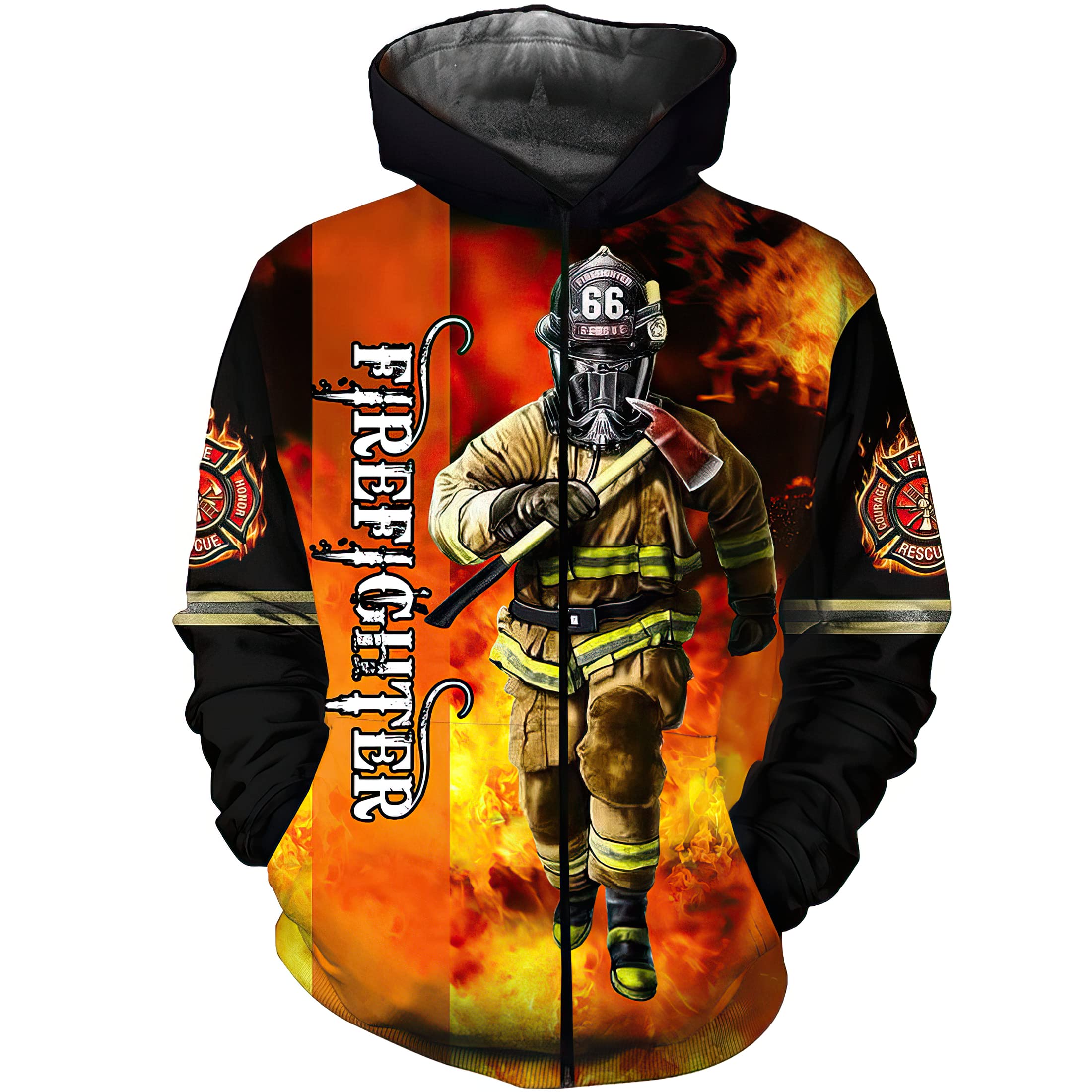 Takra Gold Men Firefighter Suit Fireman Cosplay Hooded Sweatshirts 3D Zipper Pullover