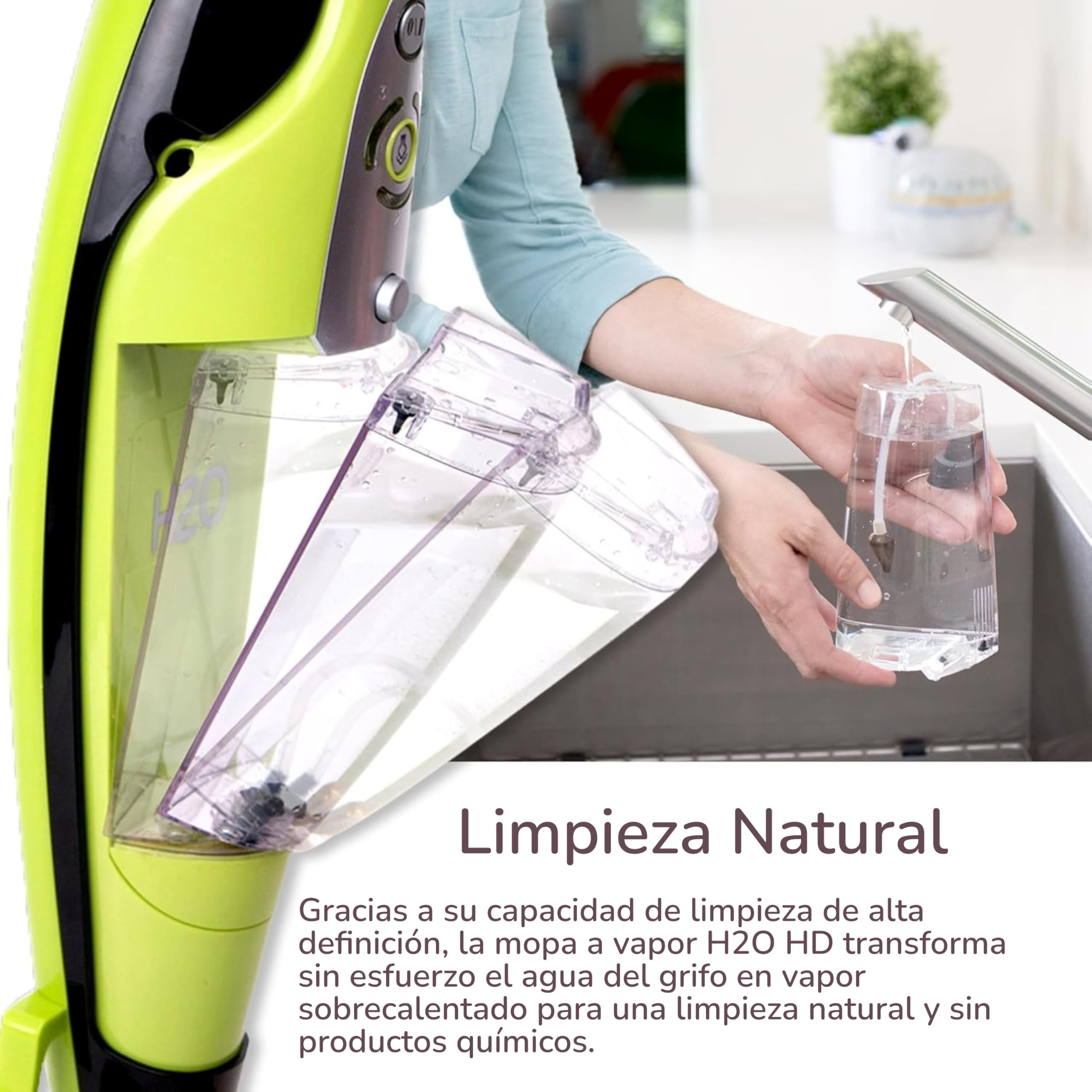 H2O HD PRO + E3 – Limpiador a vapor 2‑en‑1 (mopa y mano), 1500 W, depósito 450 ml, filtro de agua, limpieza sin químicos
