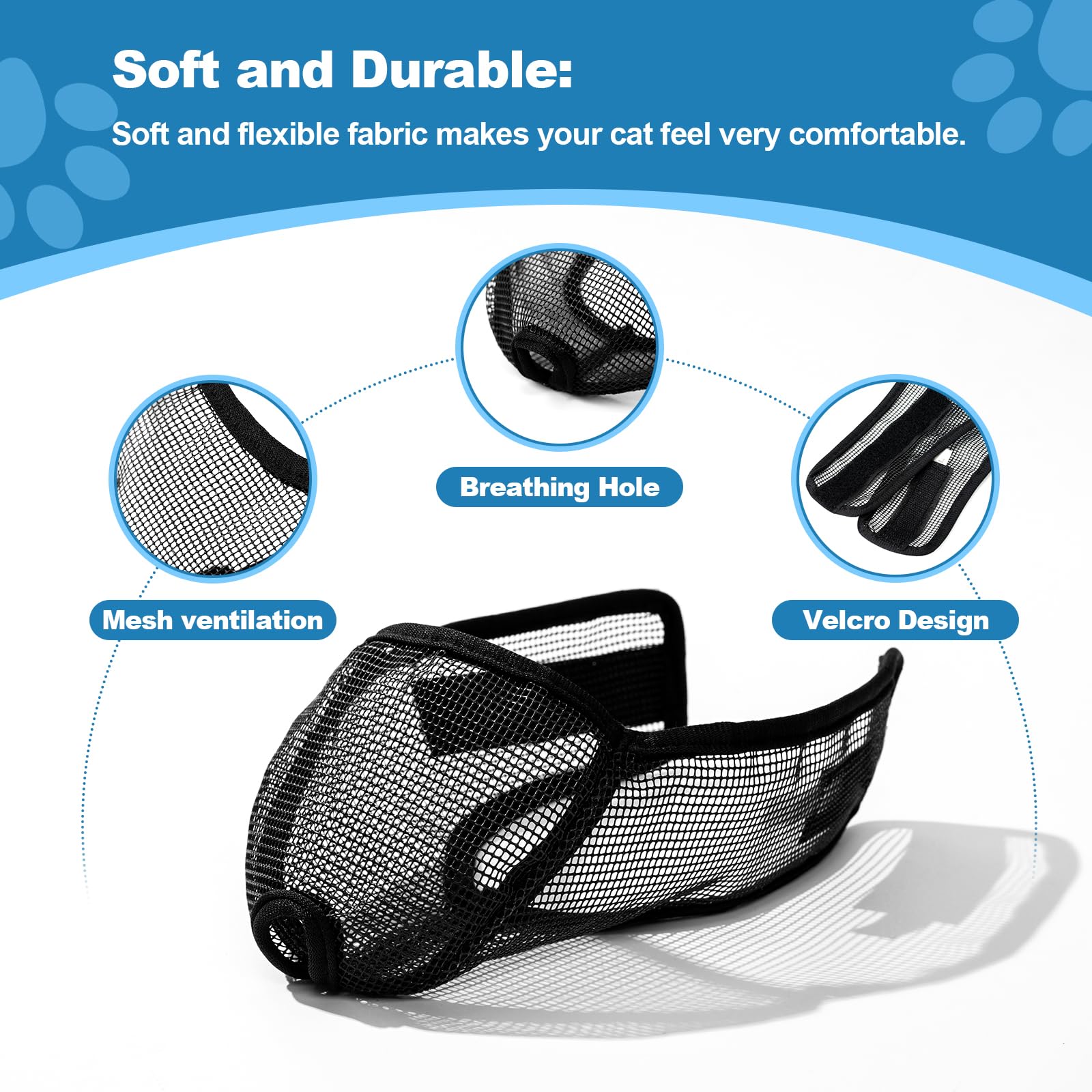 OHCOZZY Muselière pour Chat avec revêtement en Maille Souple, Masque de Protection buccale pour Chat pour Empêcher Les Morsures Mâchages Toilettages(XS, Noir)