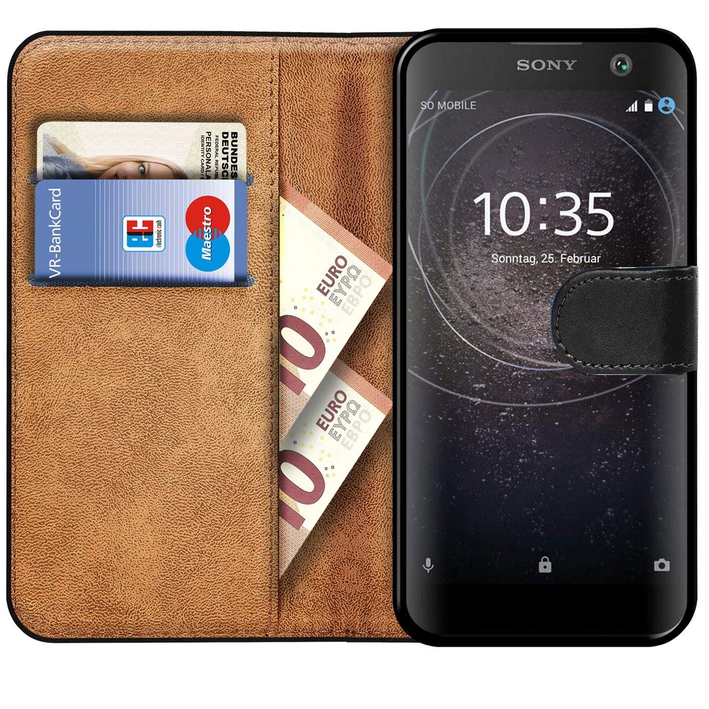 Verco Handyhülle Für Sony Xperia XA2 – Flip Cover Aus PU Leder Mit Magnetverschluss, Schwarz