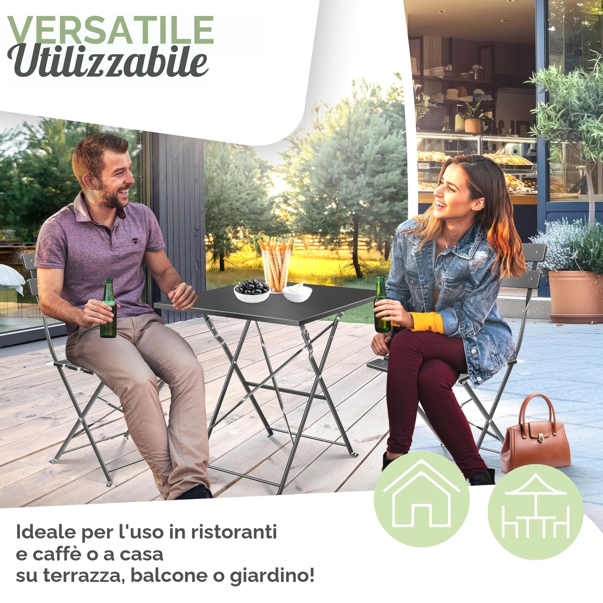 KESSER® Set da bistrò, 3 pezzi, con tavolo da bistrot e 2 sedie pieghevoli, mobili da giardino esterni, resistente ai raggi UV e alle intemperie, set da balcone