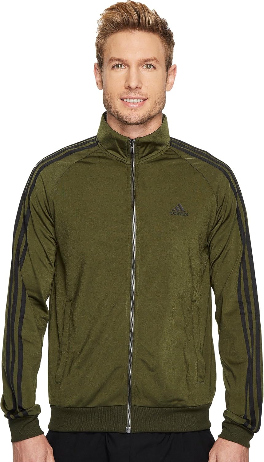 adidas Men's Essentials 3-Stripes Tricot Track Jacket Small Night Cargo/Black