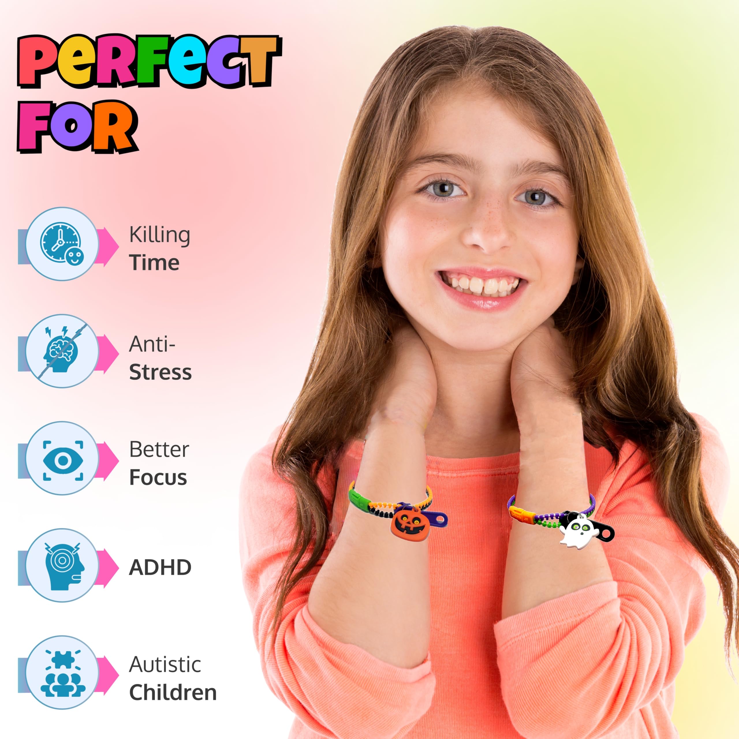 UpBrands 72-Pack Halloween Fidget Zipper Bracelets Bulk - Exciting Sensory Toys for Kids & Adults, Perfect for Fun Halloween Goodie Bags Stuffers and Party Favors Kit