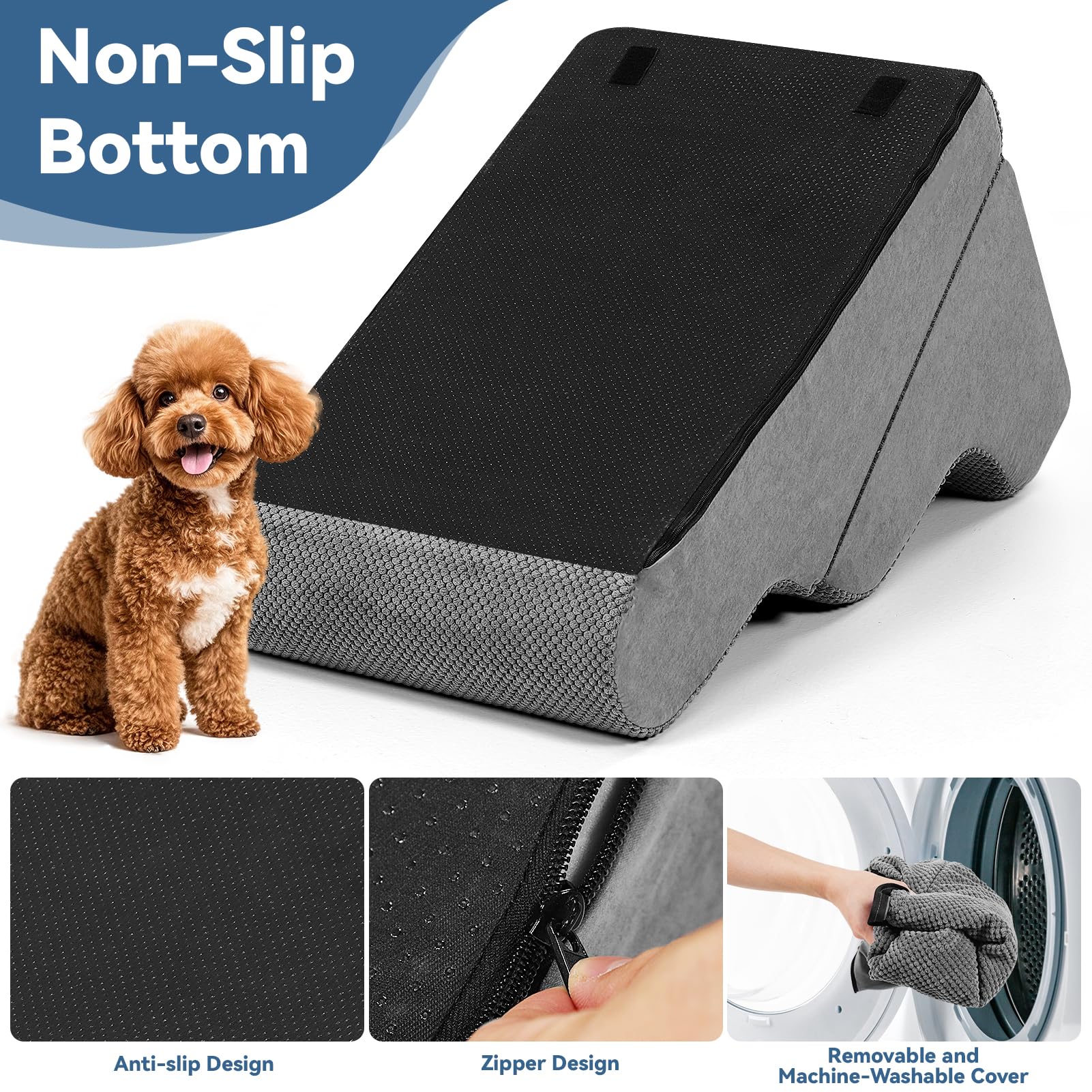 Scale per cani di piccola taglia, altezza 40 cm, 2 in 1, convertibile a 3 livelli e rampa, scala per cani per divano (30-51 cm) con rivestimento antiscivolo, lavabile e spugna ad alta densità