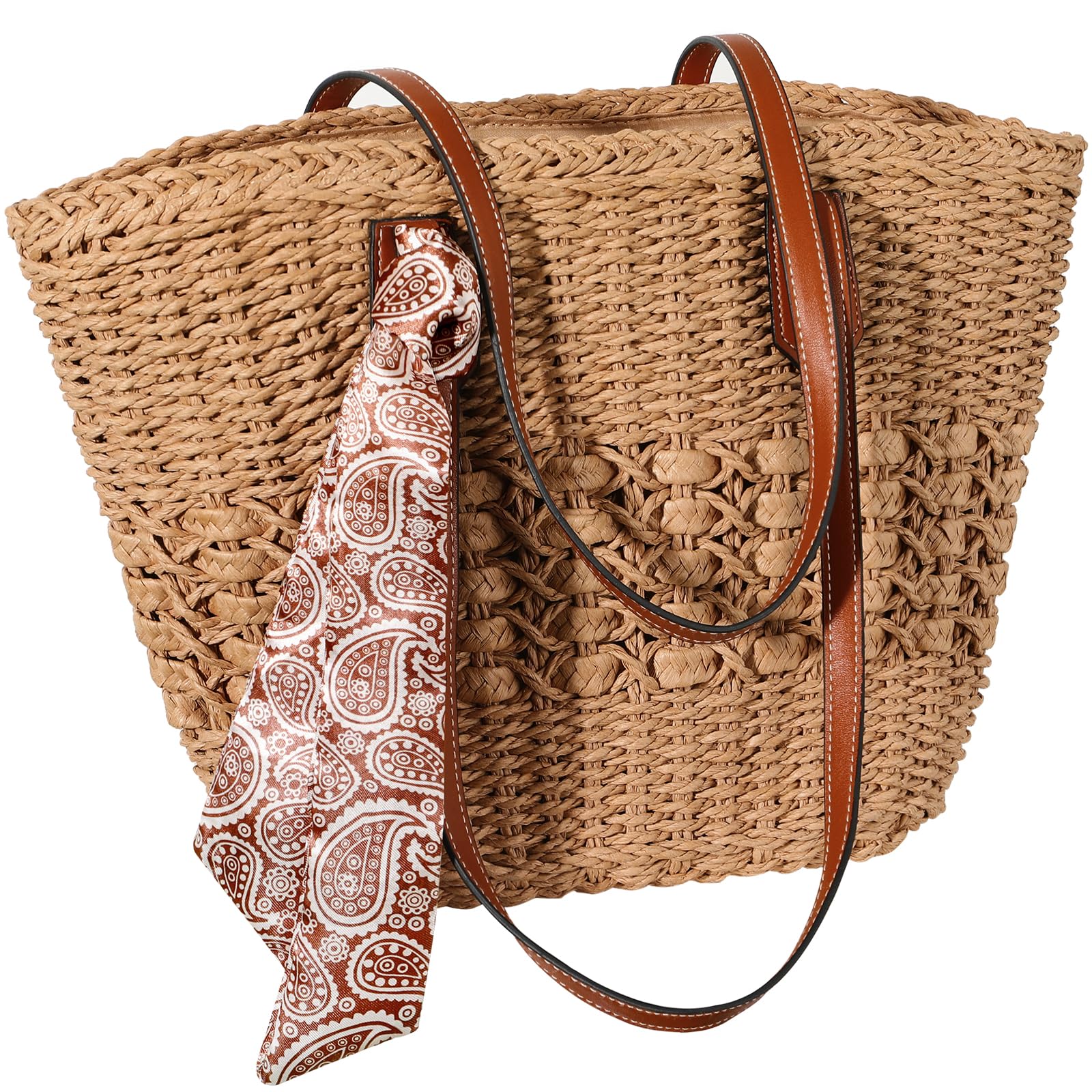 Photo 1 of Trifabricy Beach Bags for Women - Large Straw Beach Bag, Woven Beach Tote Bag Shoulder Handbags, Straw Tote Bag for Summer Vacation